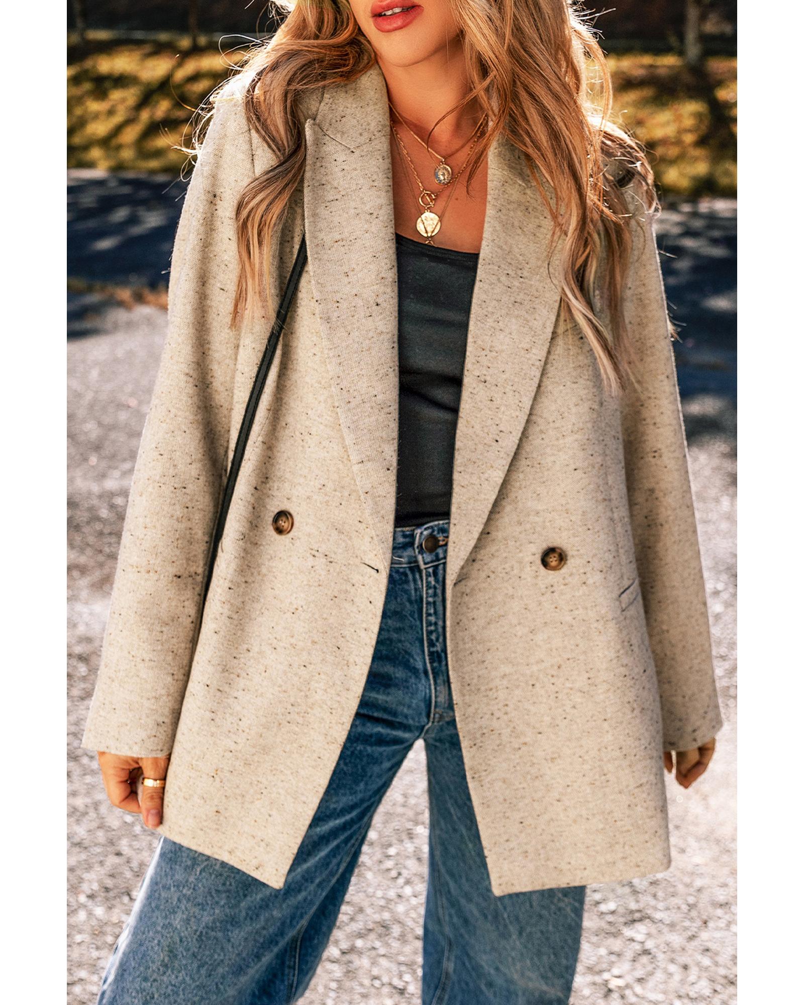 Oatmeal Single Breasted Elegant Suit Jacket - L