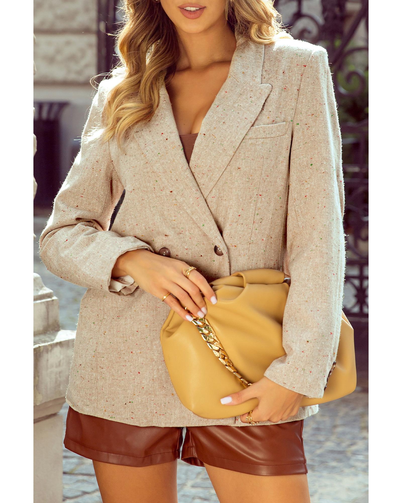 Oatmeal Single Breasted Elegant Suit Jacket - L