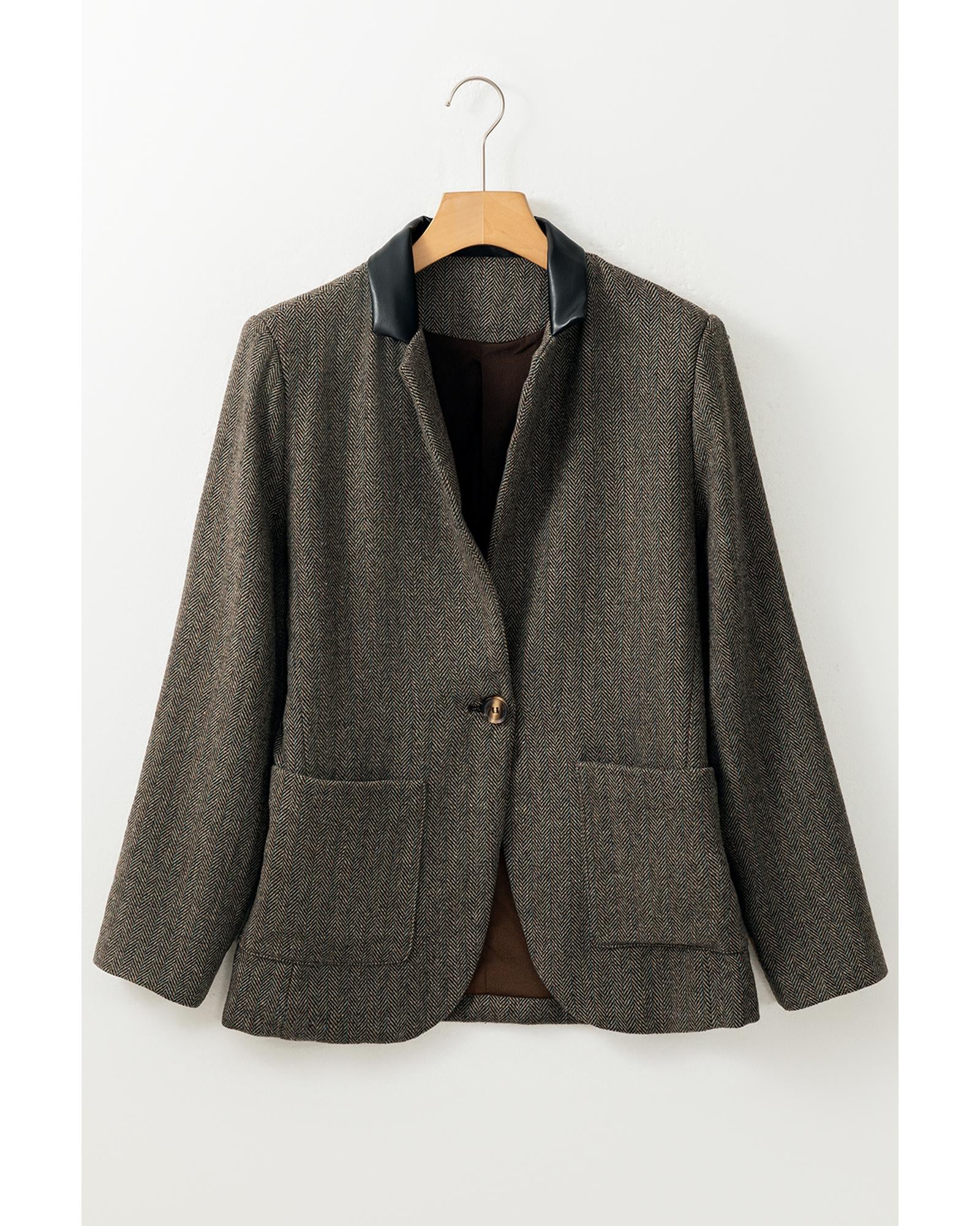 Desert Palm Twilled Single Breasted Lapel Blazer Coat - L