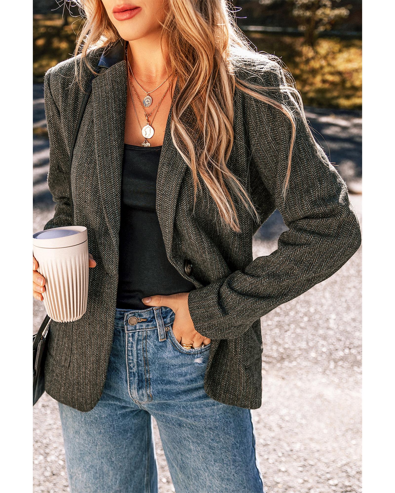 Desert Palm Twilled Single Breasted Lapel Blazer Coat - S