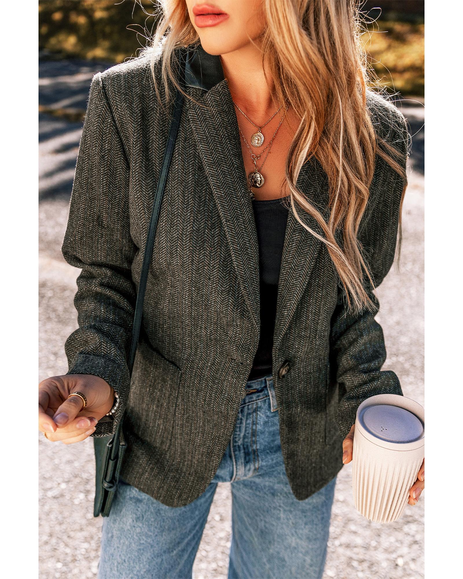 Desert Palm Twilled Single Breasted Lapel Blazer Coat - S