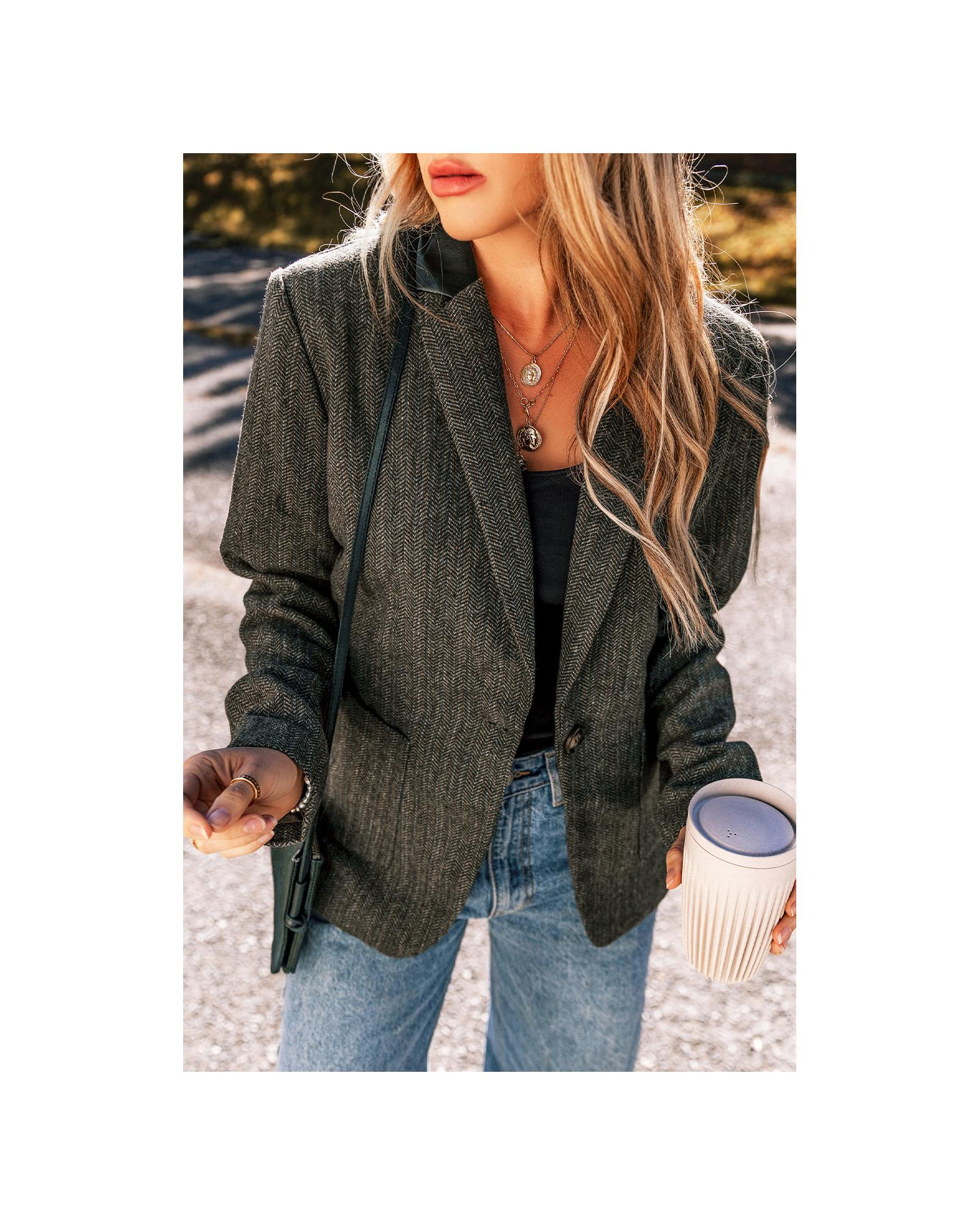 Desert Palm Twilled Single Breasted Lapel Blazer Coat - S
