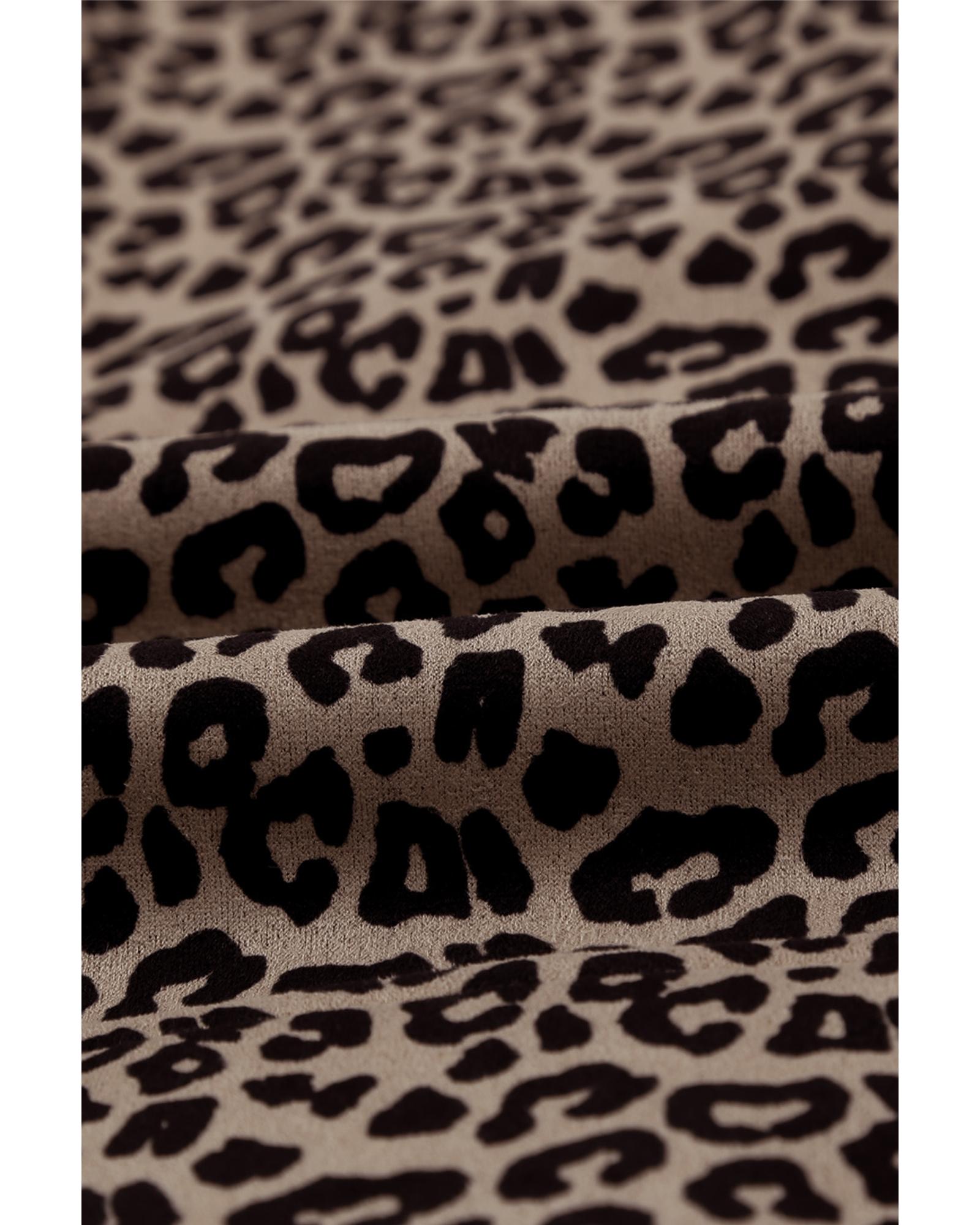 Leopard Zipped Notch Collar Short Jacket - XL