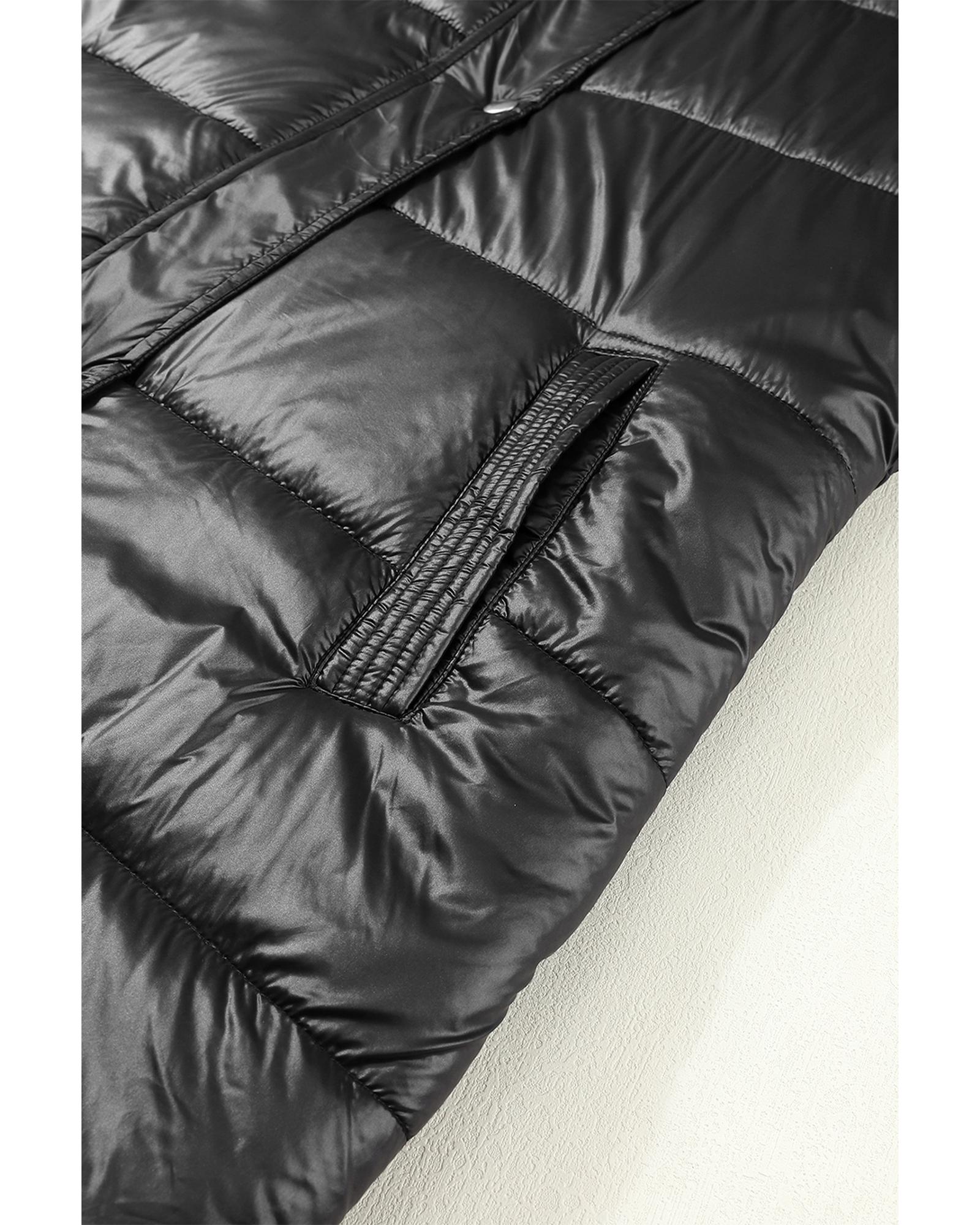 Black Hooded Long Quilted Vest Coat - XL