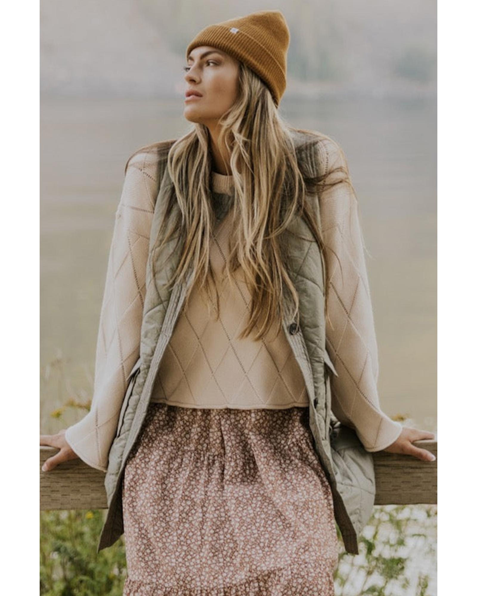 Grass Green Quilted Long Vest Jacket with Pockets - S