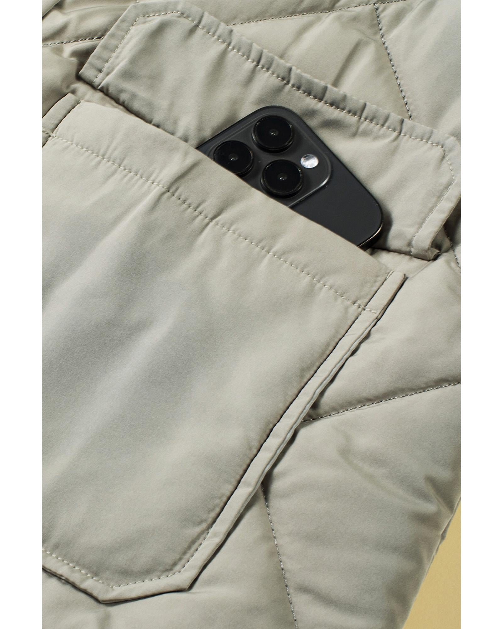 Grass Green Quilted Long Vest Jacket with Pockets - S