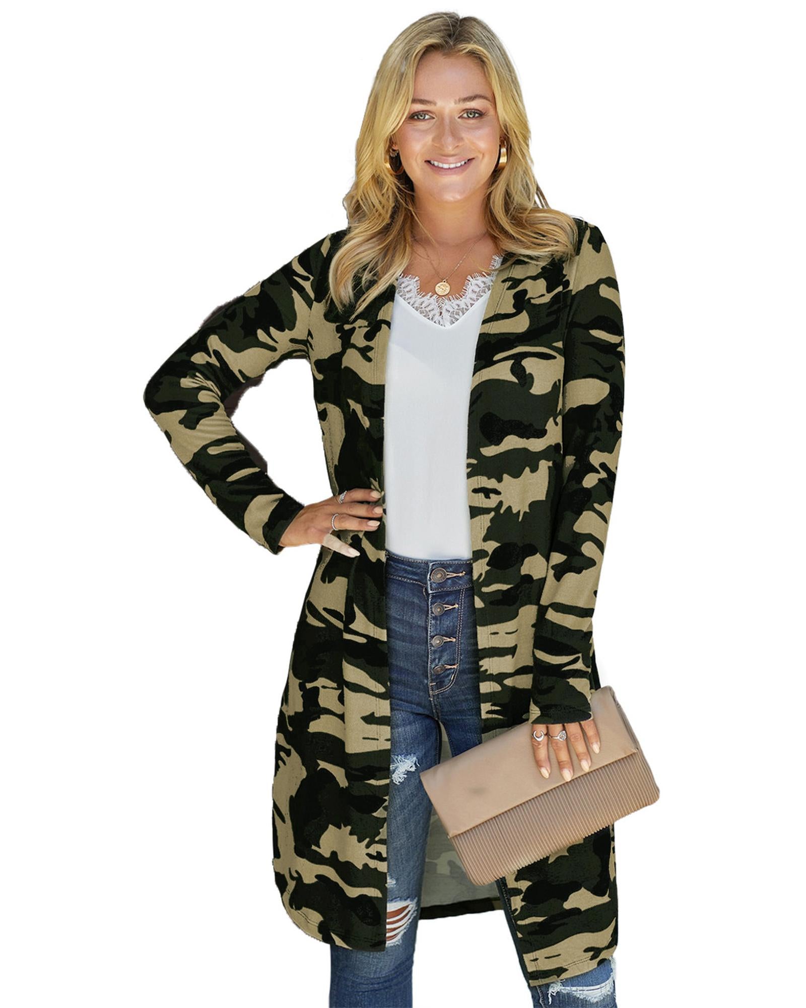 Green Camo Print Long Cardigan - M