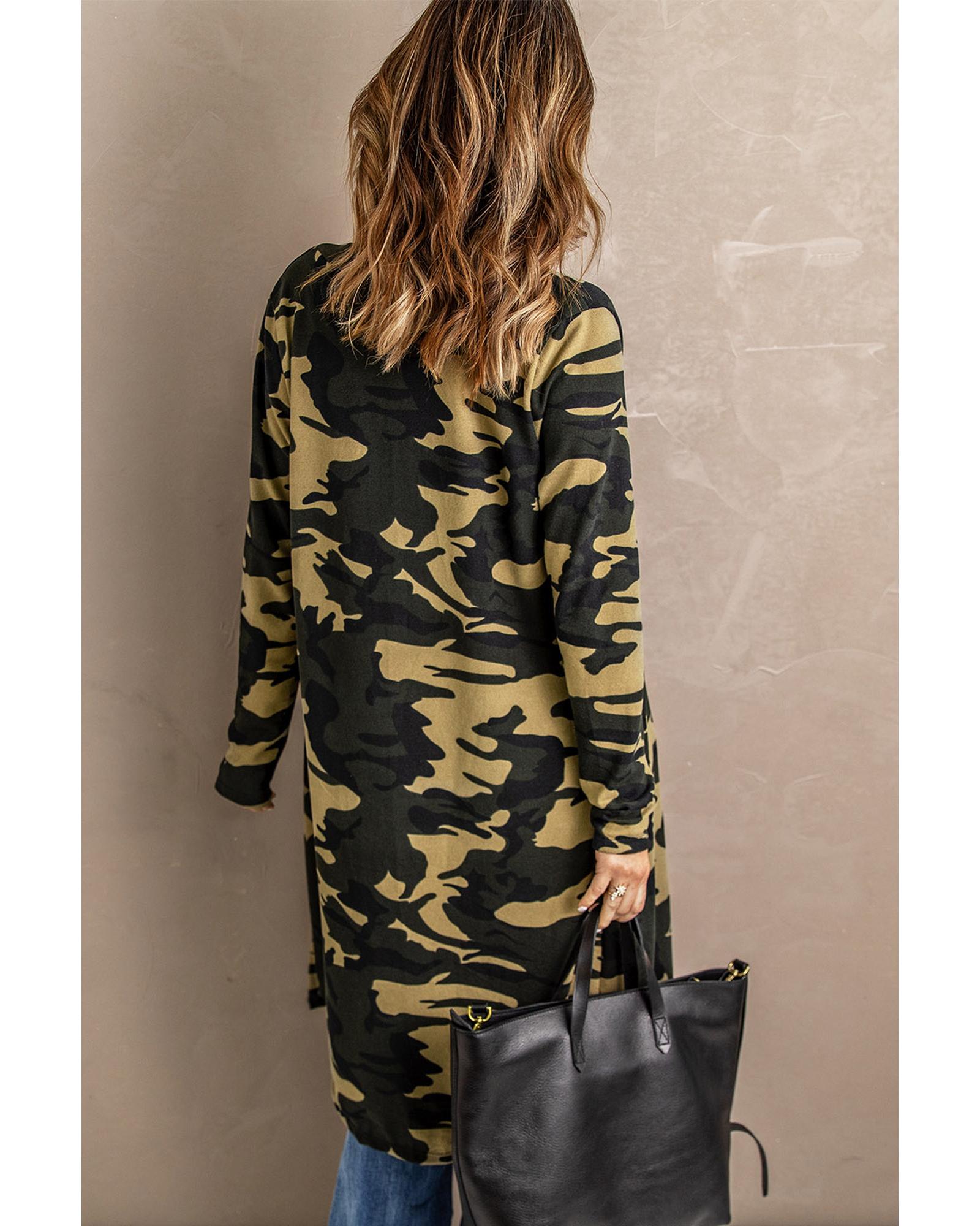 Green Camo Print Long Cardigan - M