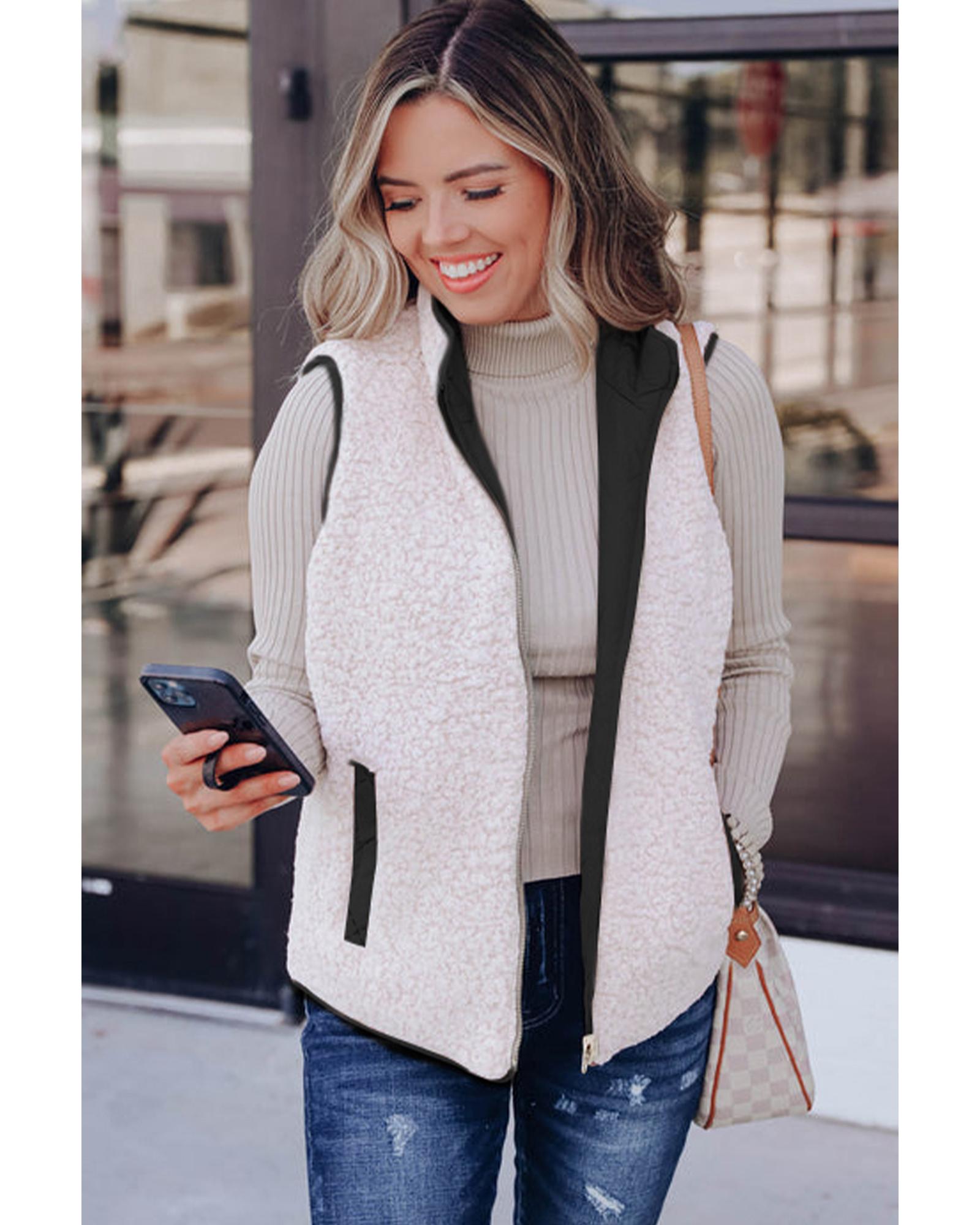 Black Fleece Lined Quilted Zip up Vest Coat - M