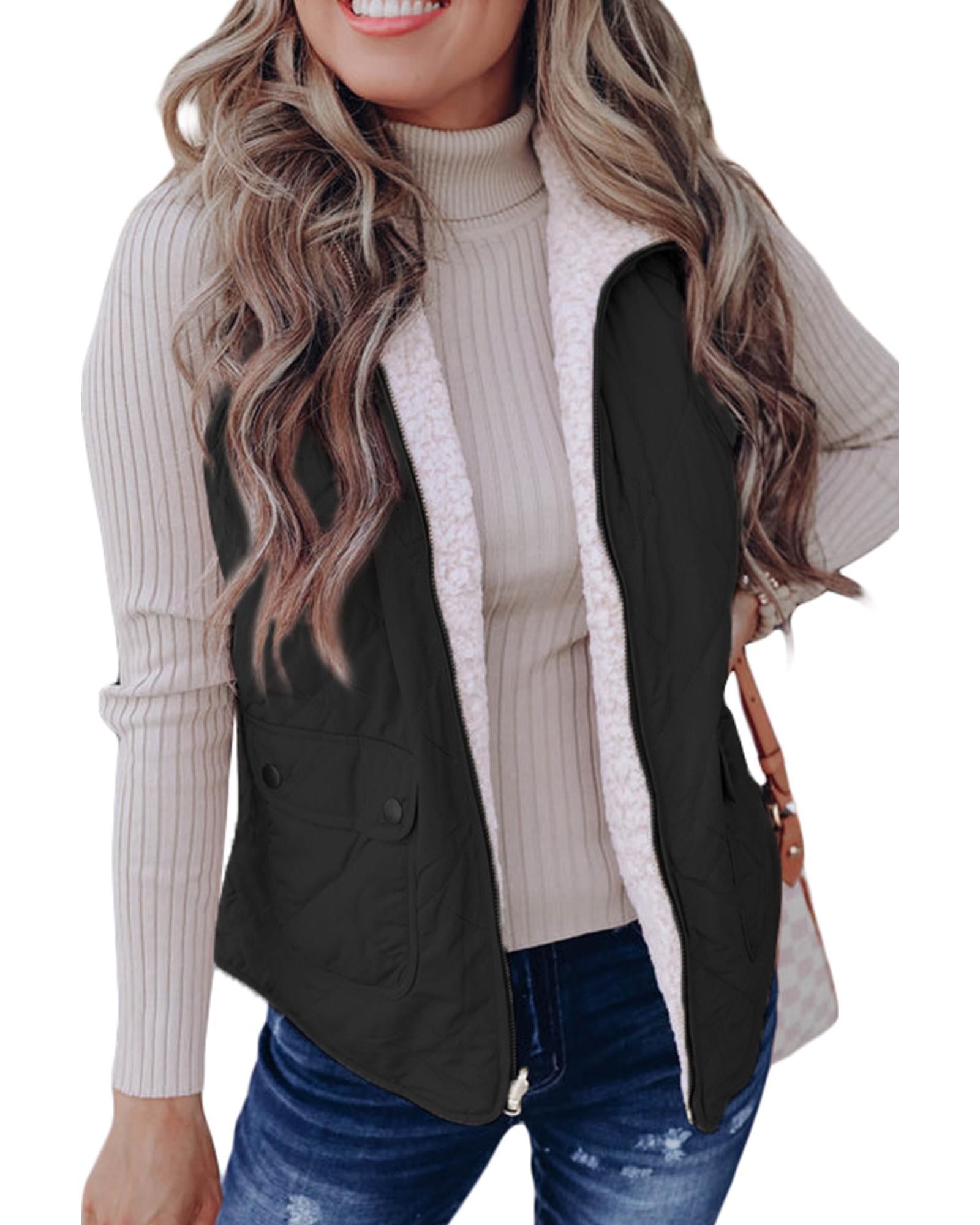 Black Fleece Lined Quilted Zip up Vest Coat - S