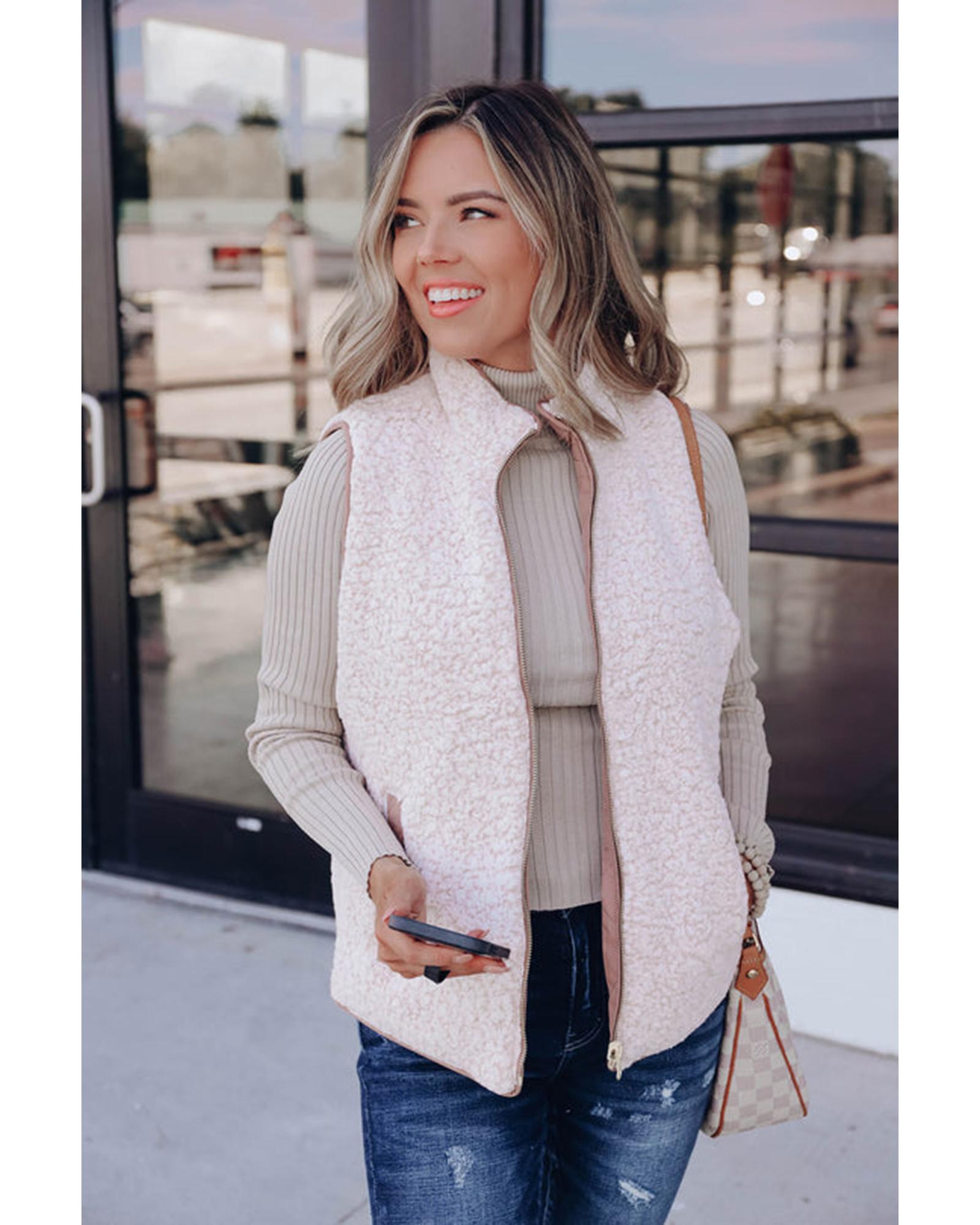 Pink Fleece Lined Quilted Vest Coats - L