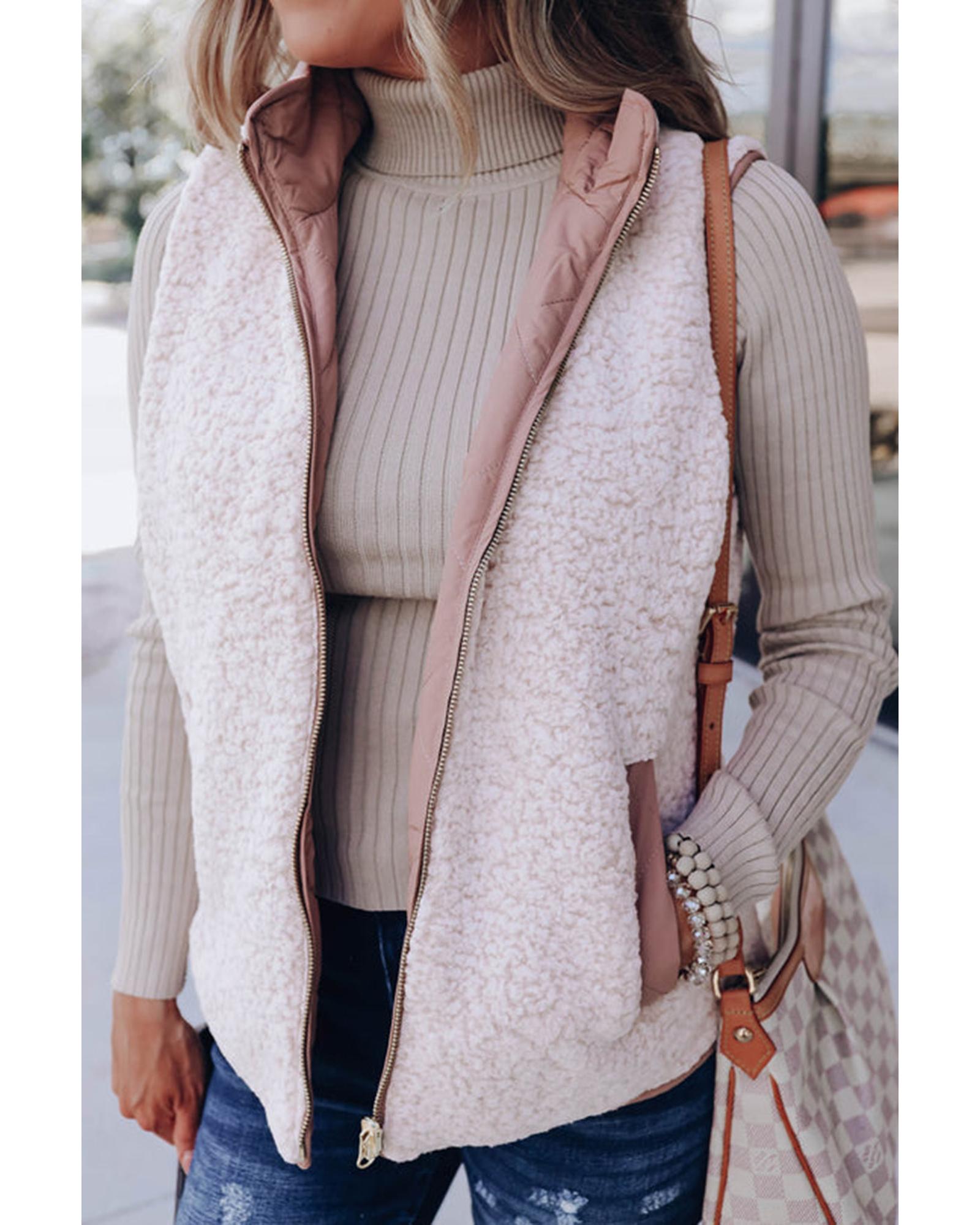 Pink Fleece Lined Quilted Vest Coats - M