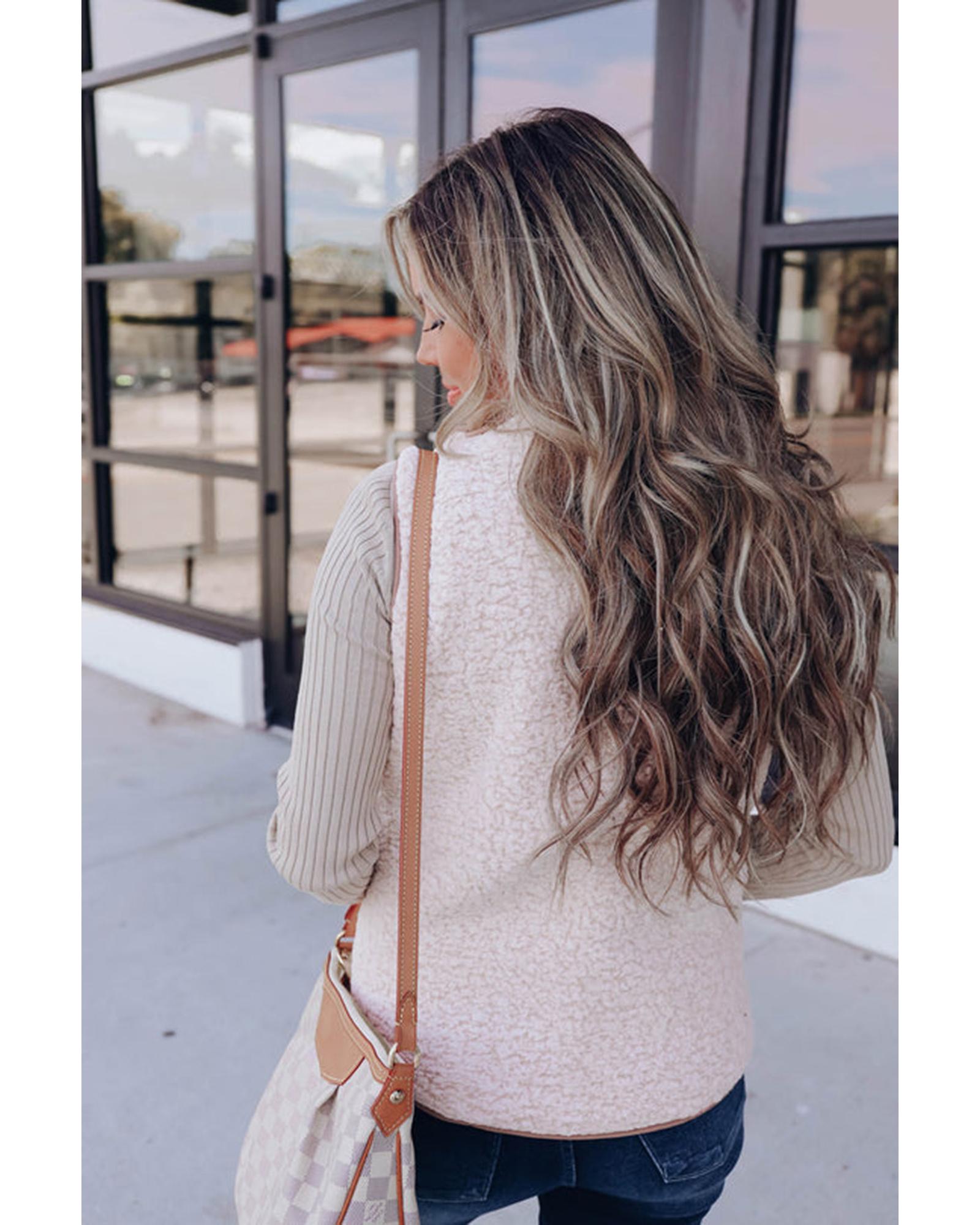 Pink Fleece Lined Quilted Vest Coats - XL