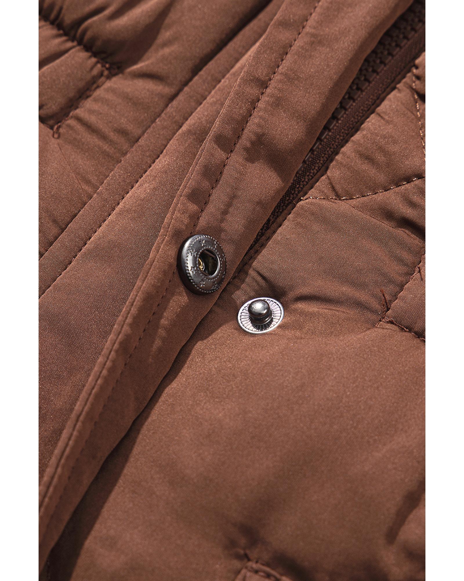 Coffee Longline Quilted Stand Collar Puffer Vest - S
