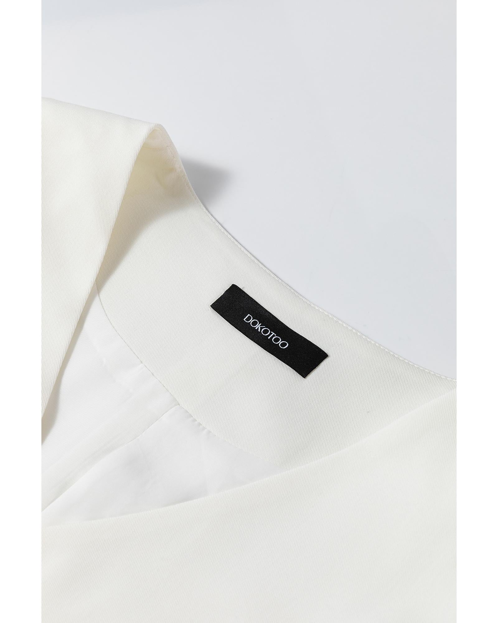 White Solid Color Button up V Neck Suit Vest - S