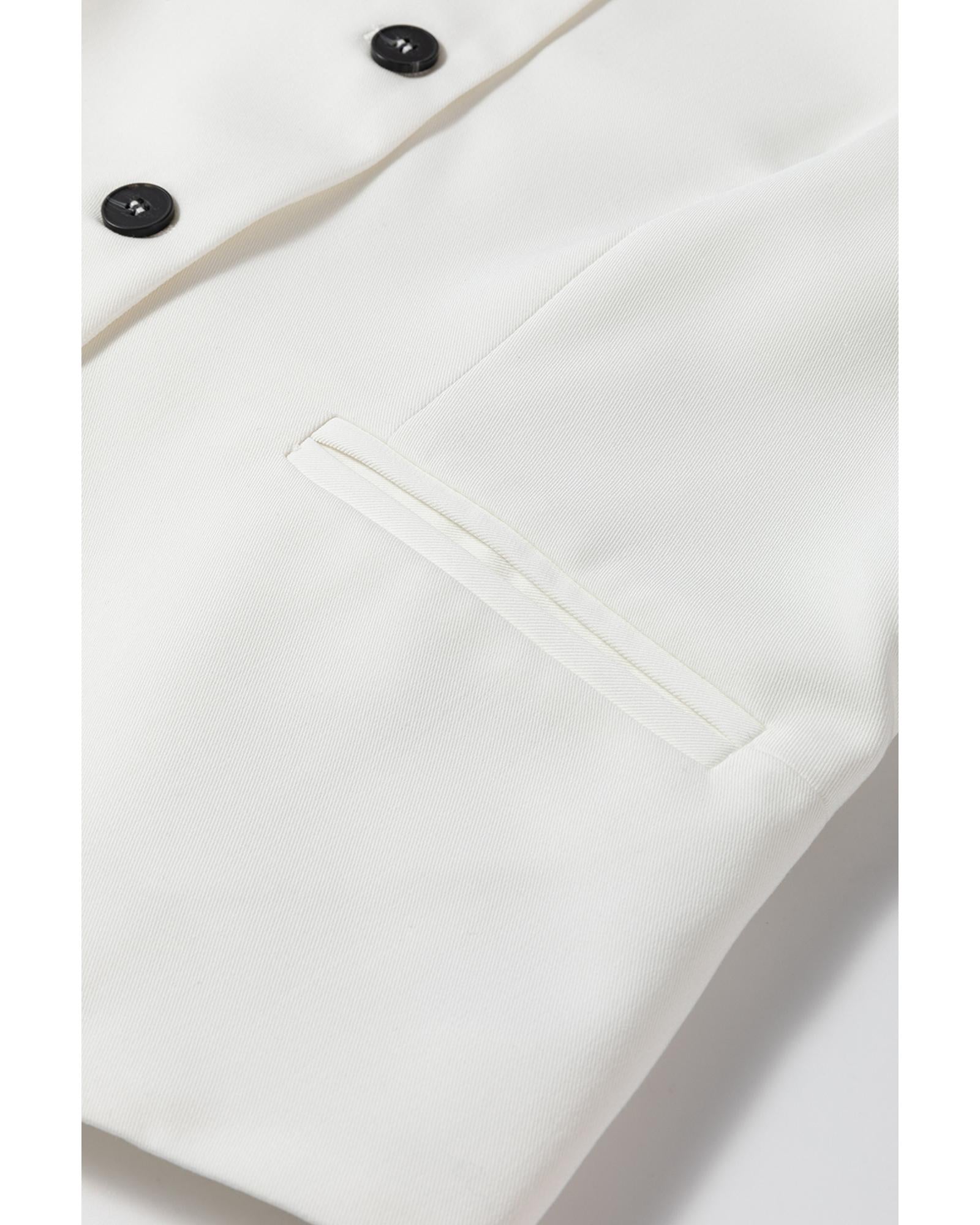 White Solid Color Button up V Neck Suit Vest - XL