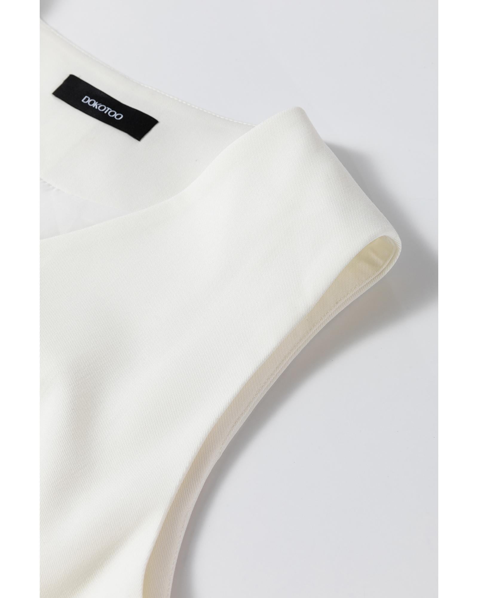 White Solid Color Button up V Neck Suit Vest - XL