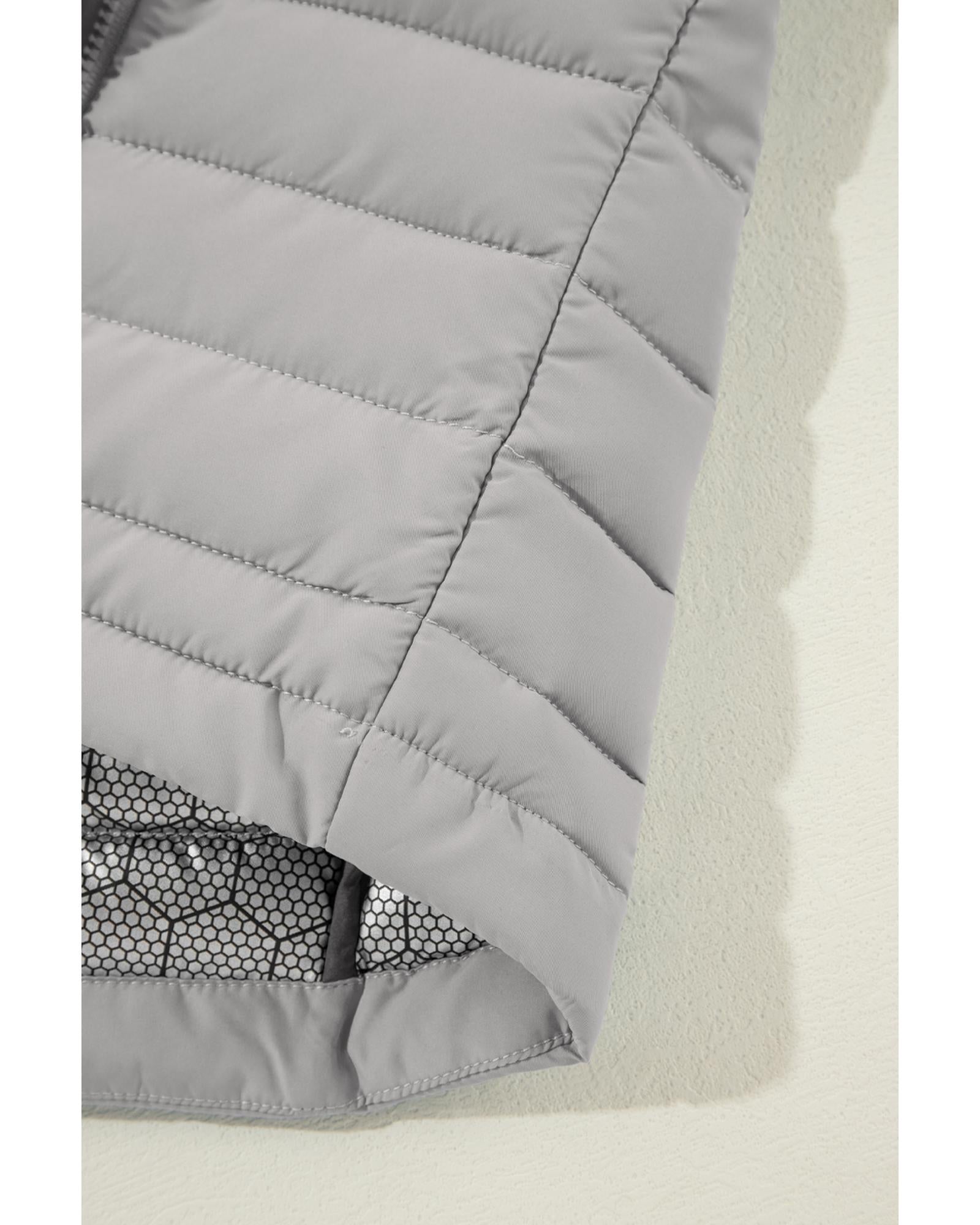 Silvery Plush Collared Quilted Zipped Puffer Vest - 2XL