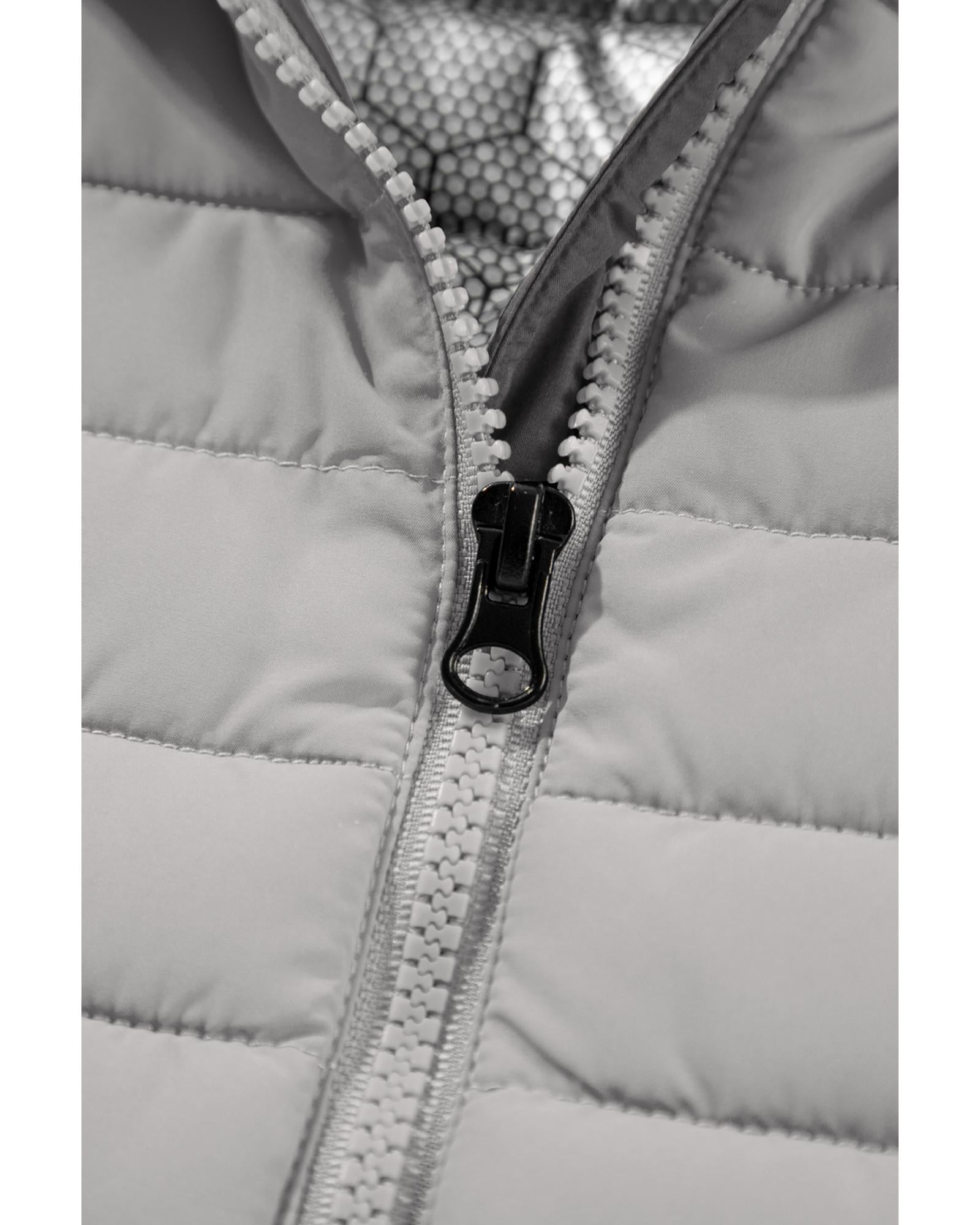 Silvery Plush Collared Quilted Zipped Puffer Vest - XL