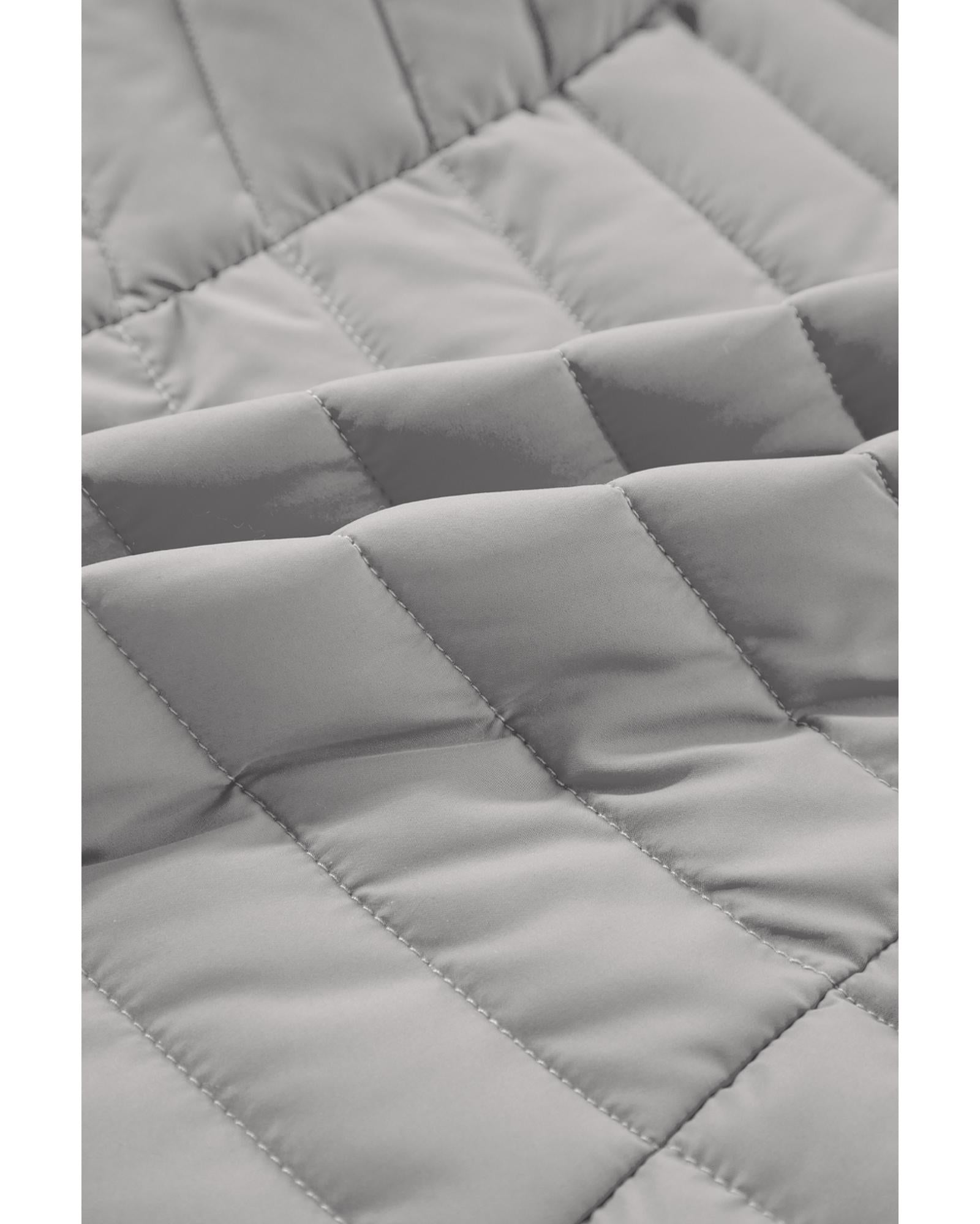 Silvery Plush Collared Quilted Zipped Puffer Vest - XL