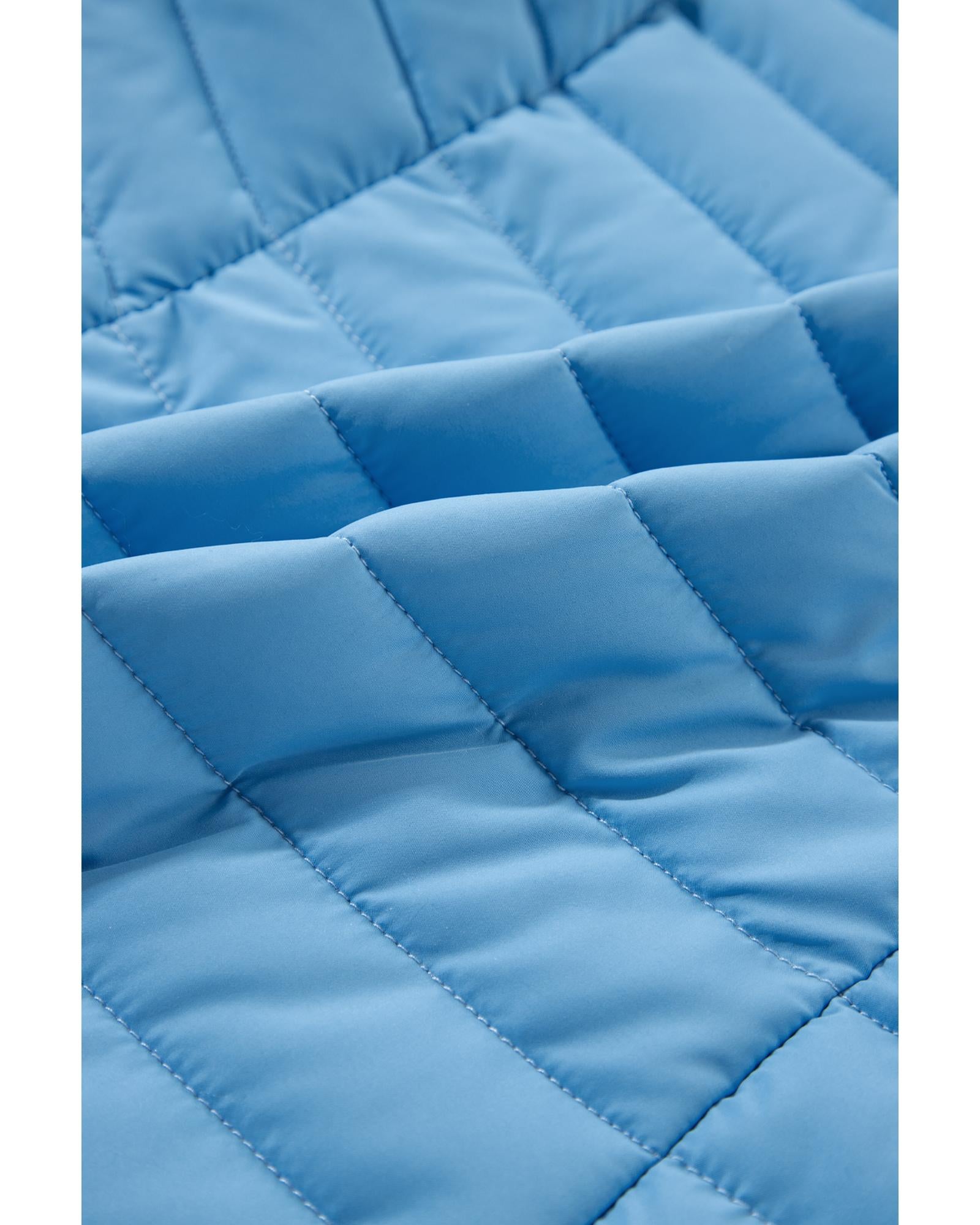 Sky Blue Plush Collared Quilted Zipped Puffer Vest - L