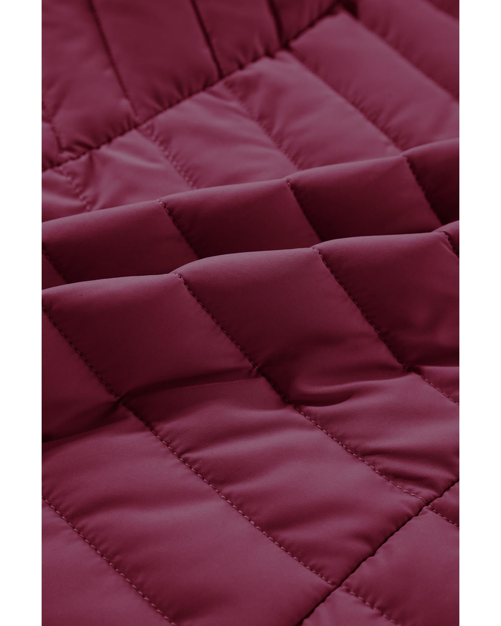 Burgundy Plush Collared Quilted Zipped Puffer Vest - 2XL