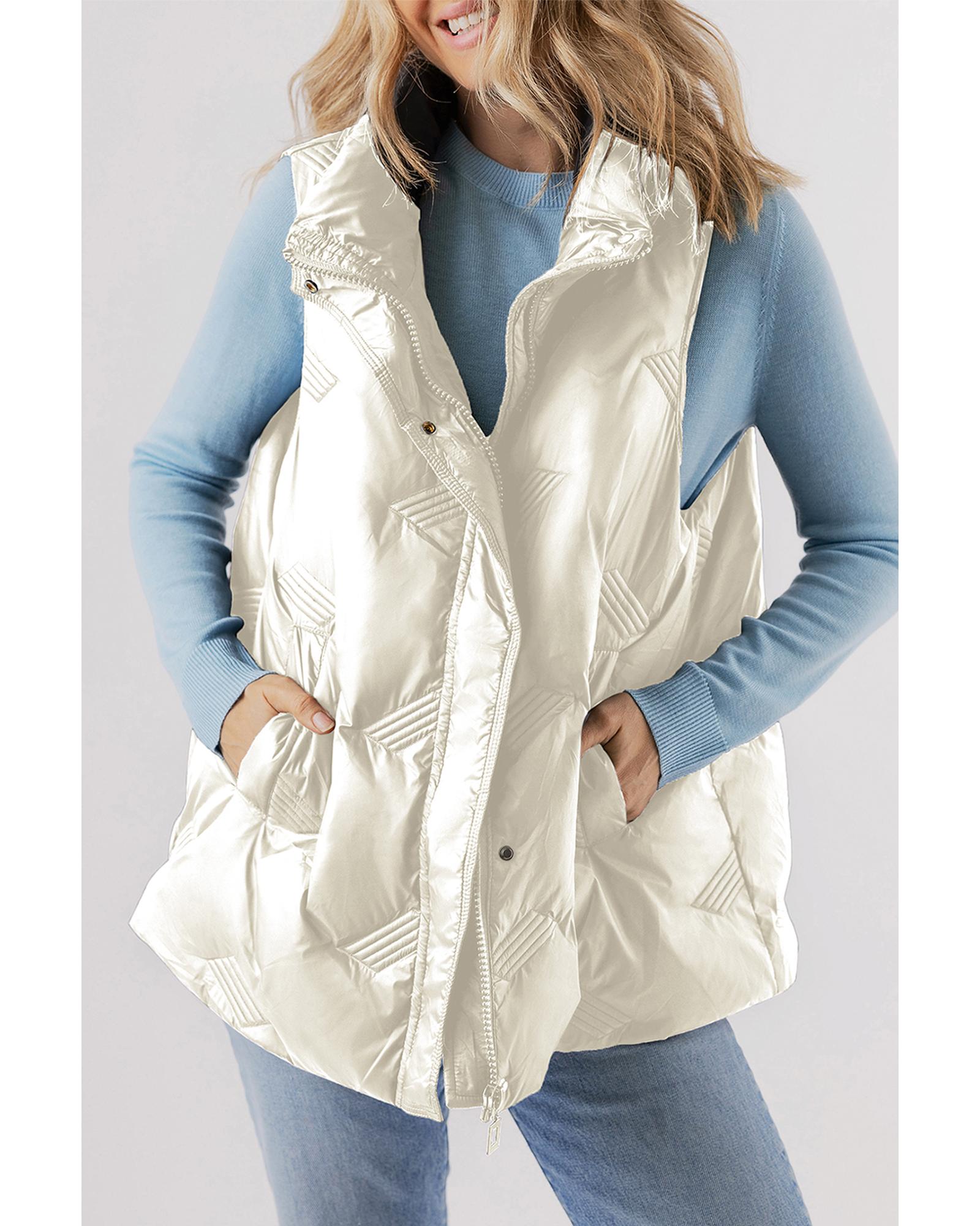 Azura Exchange White Quilted High Neck Zip Up Jacket Vest - XL