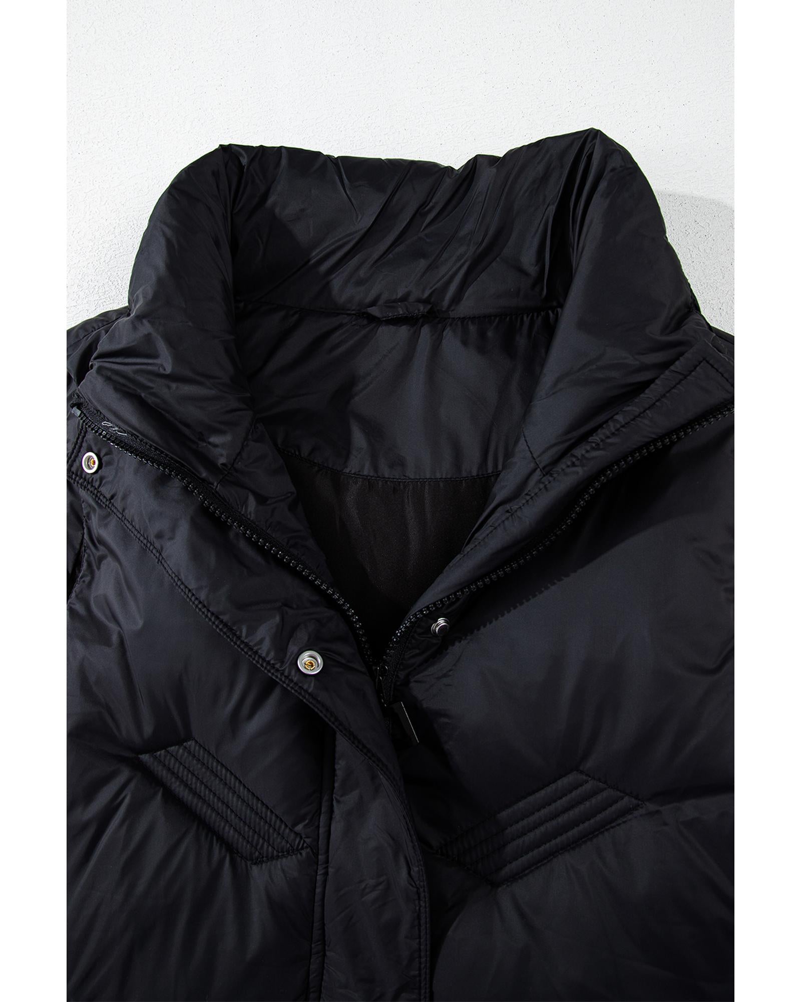 Black Quilted High Neck Zip Up Jacket Vest - 2XL