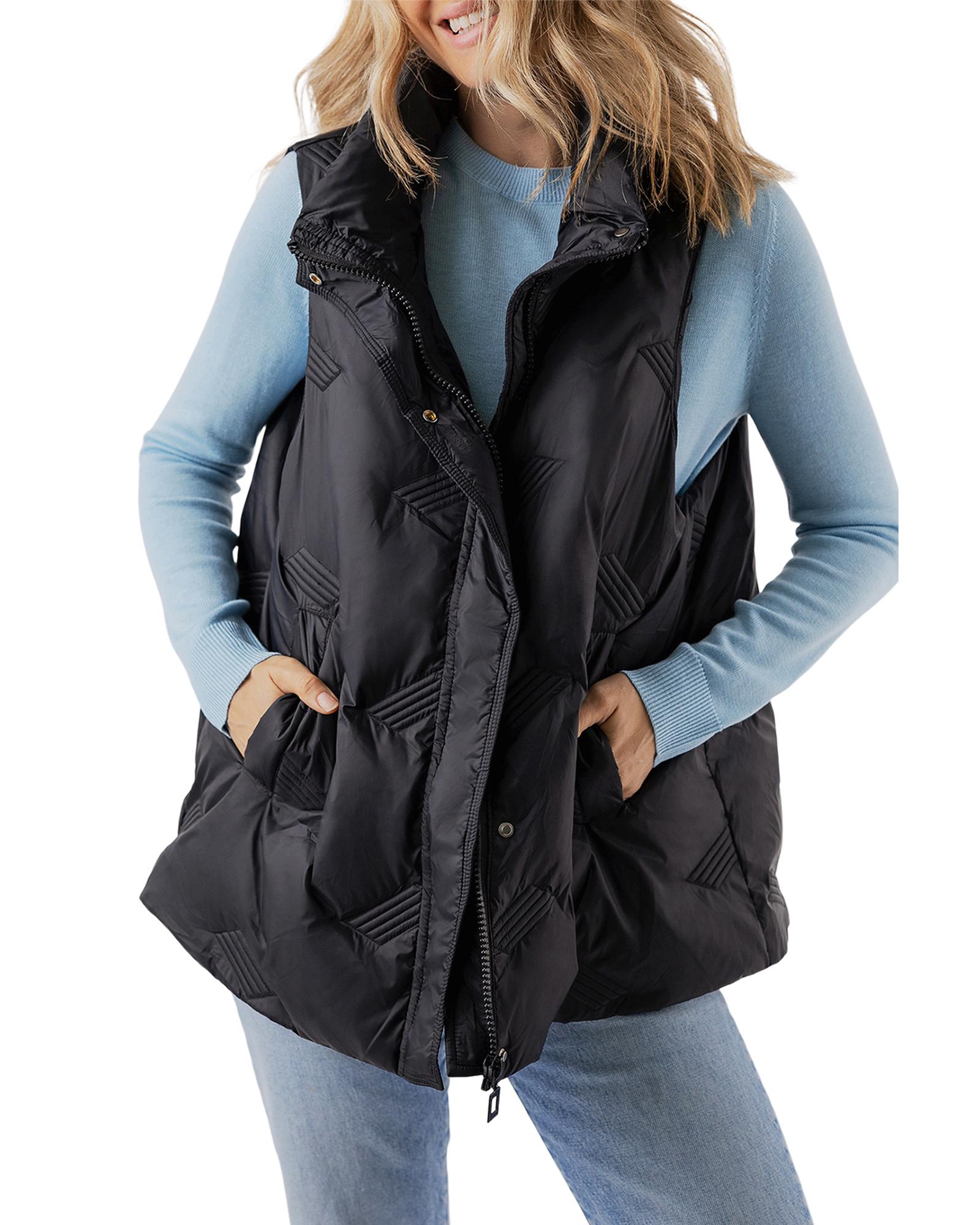 Black Quilted High Neck Zip Up Jacket Vest - 2XL