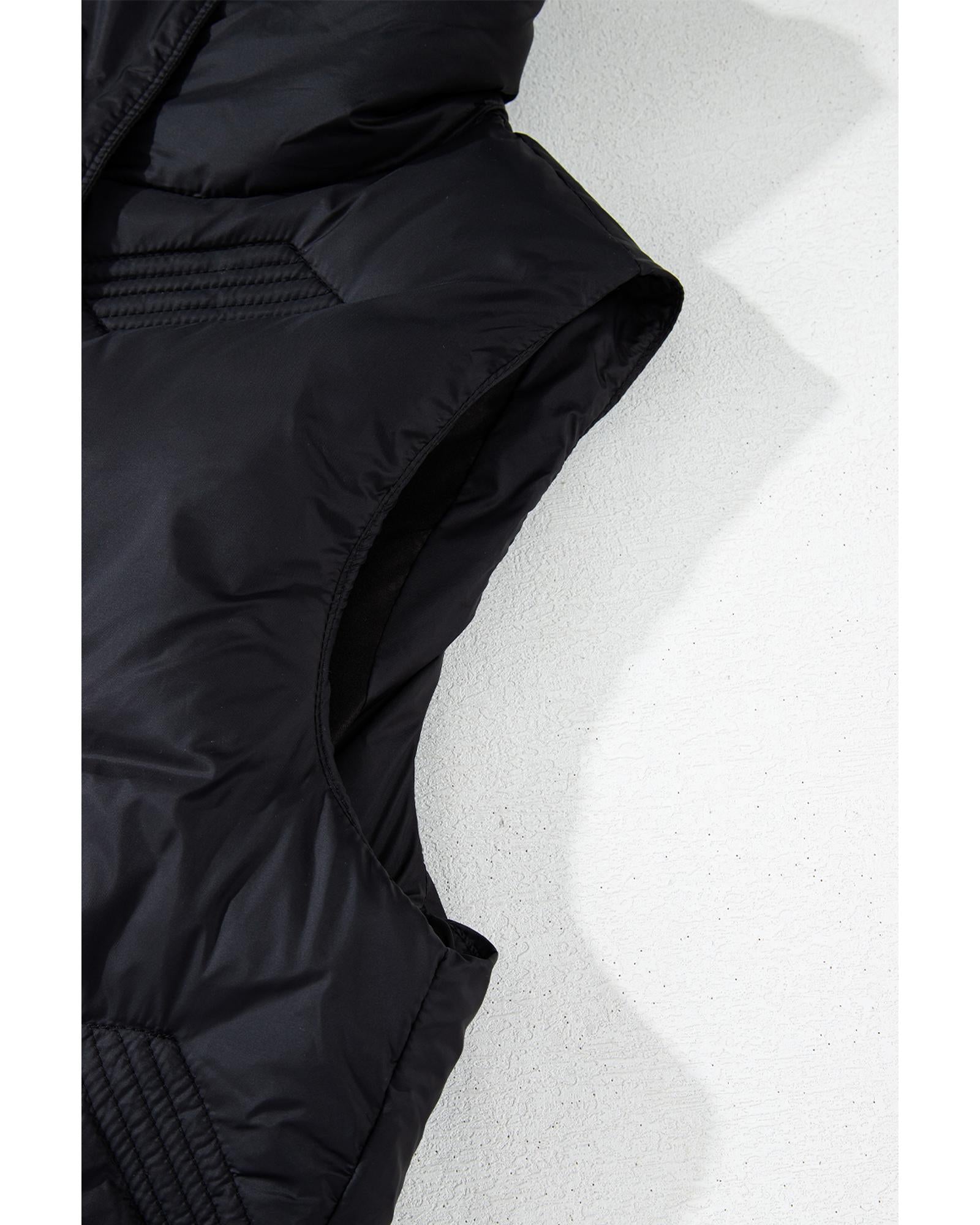 Black Quilted High Neck Zip Up Jacket Vest - 2XL