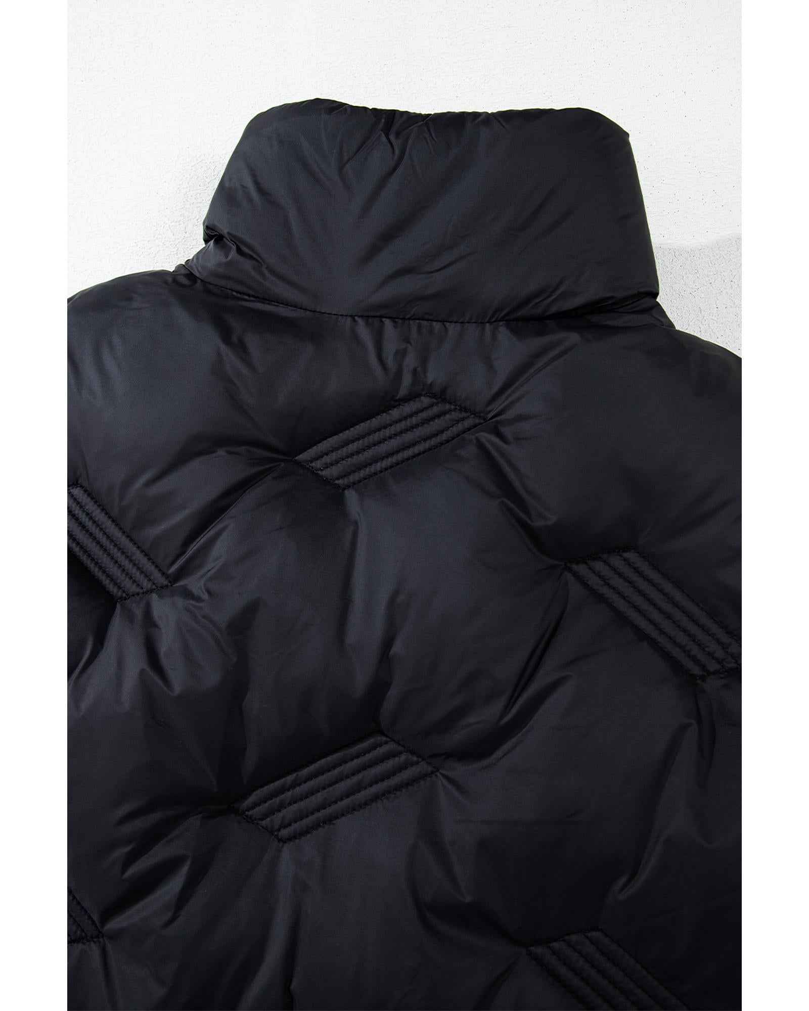 Black Quilted High Neck Zip Up Jacket Vest - 2XL