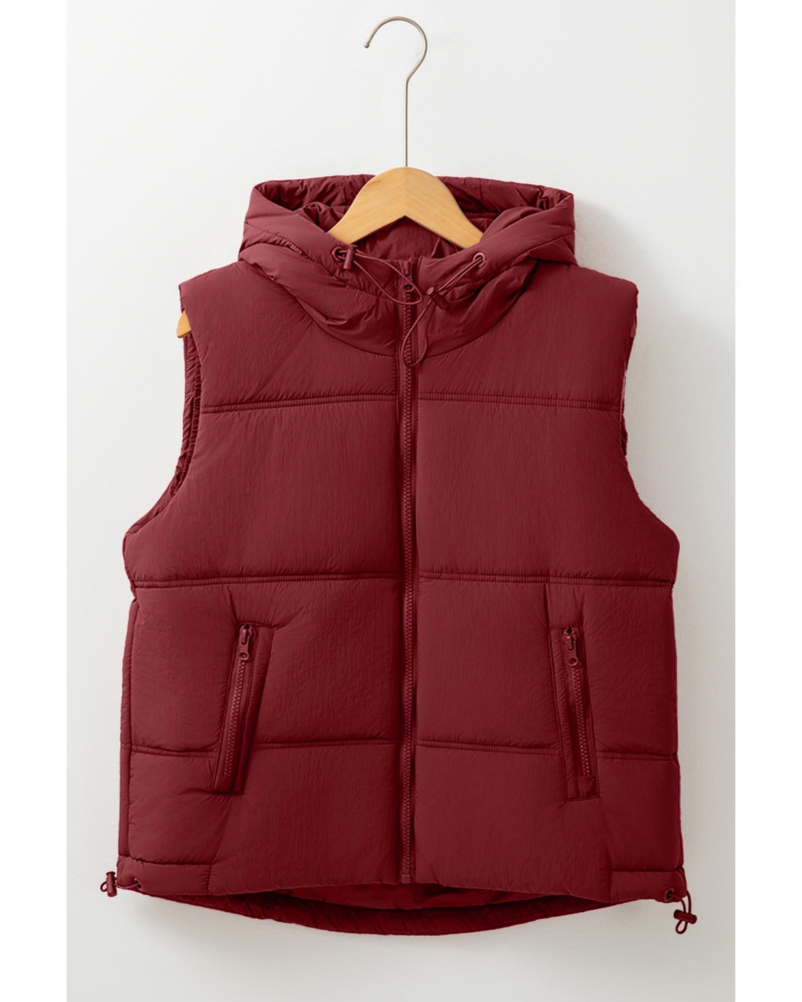Clay Zip-up Side Pockets Hooded Puffer Vest - M