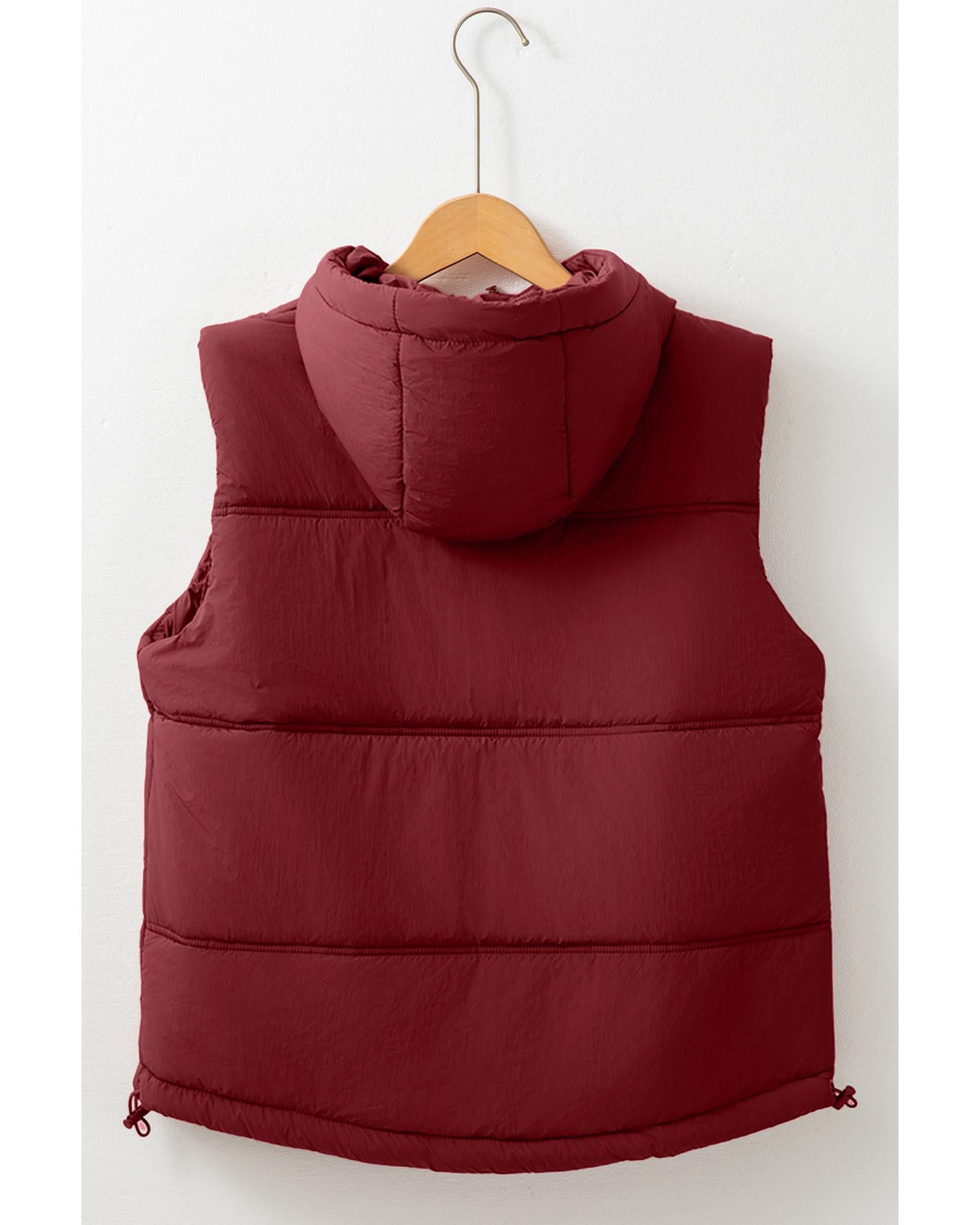 Clay Zip-up Side Pockets Hooded Puffer Vest - S
