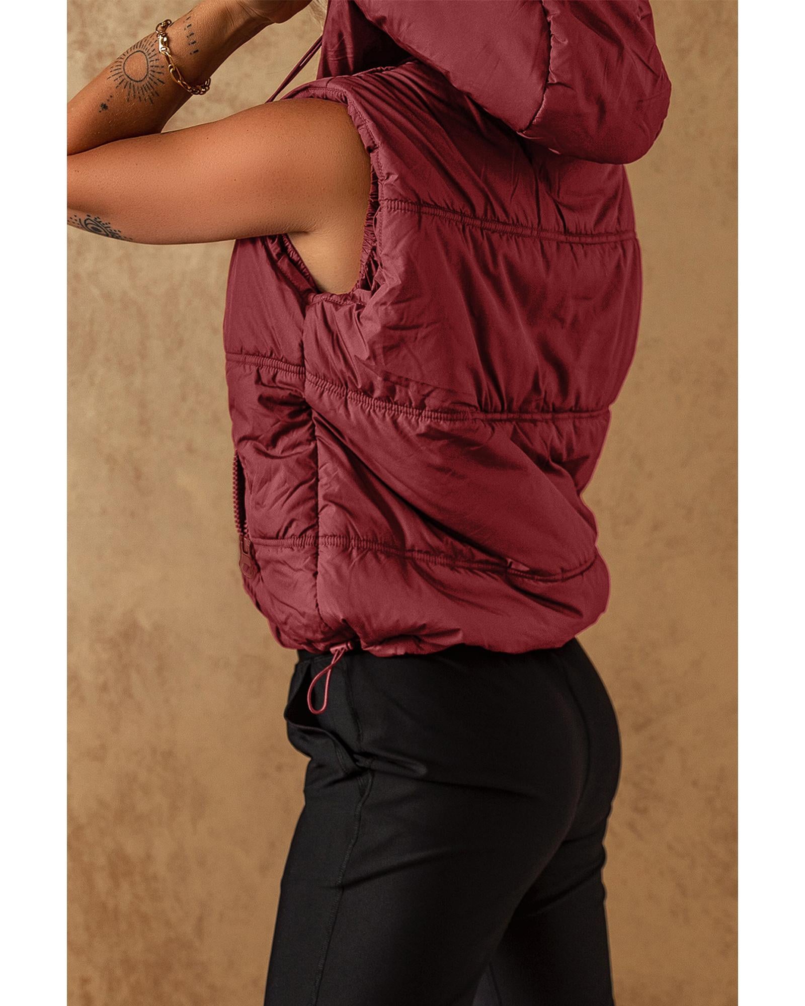 Clay Zip-up Side Pockets Hooded Puffer Vest - XL