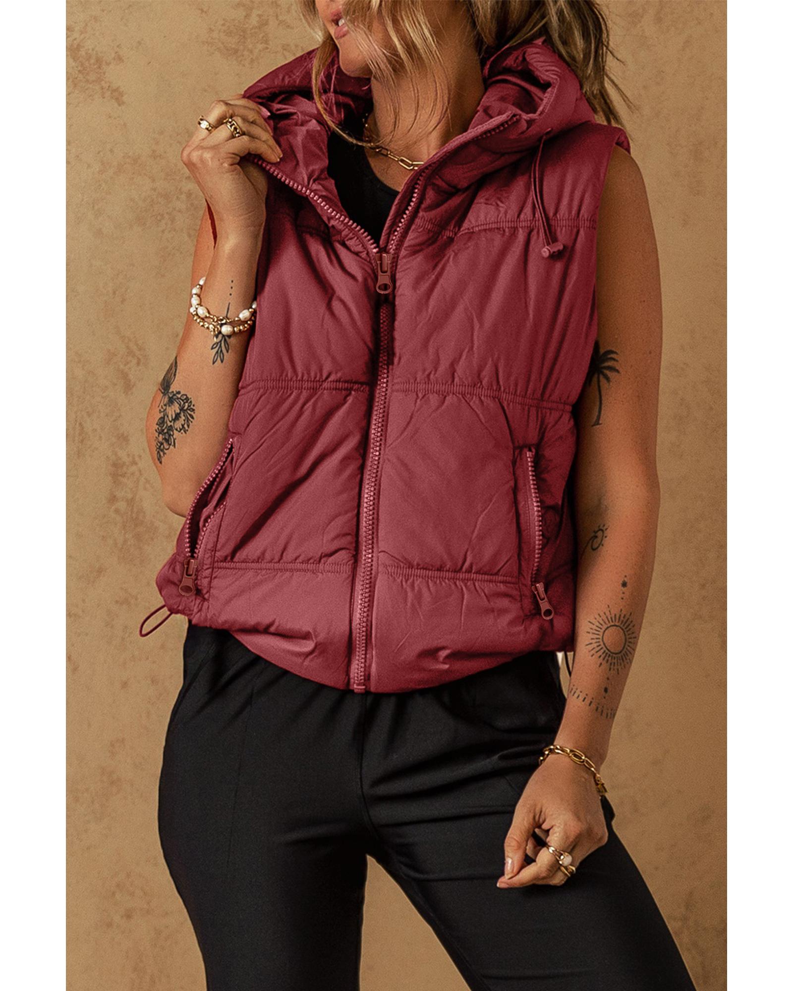 Clay Zip-up Side Pockets Hooded Puffer Vest - XL