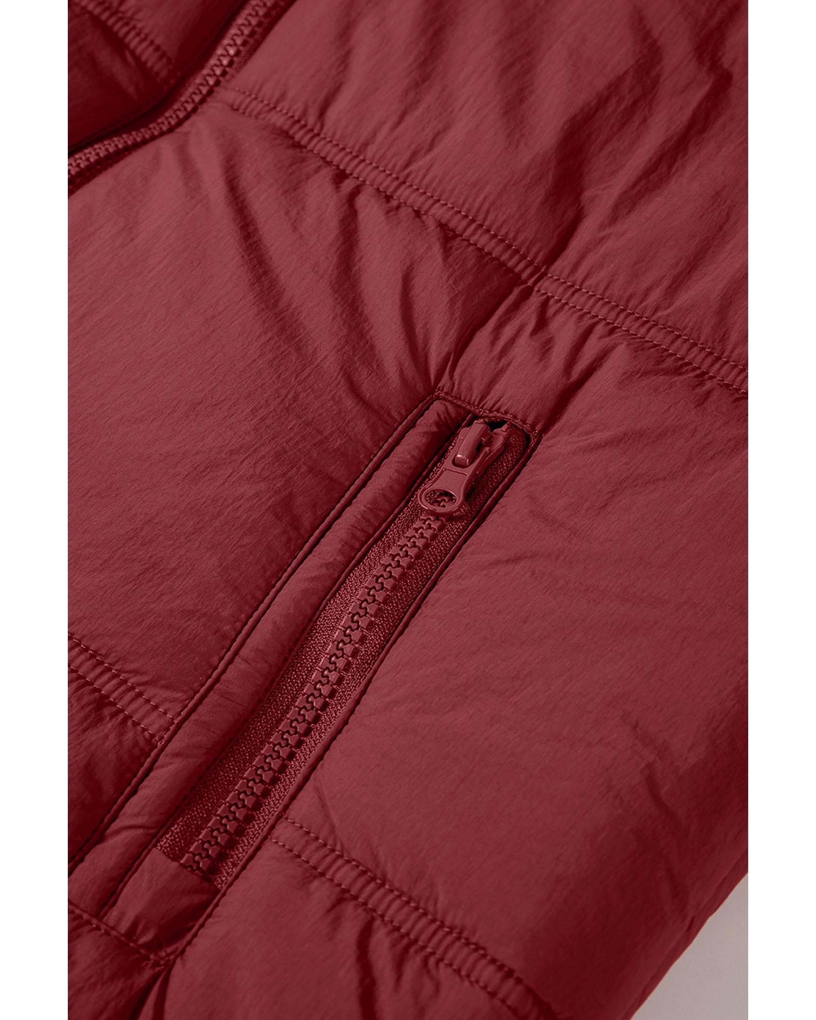 Clay Zip-up Side Pockets Hooded Puffer Vest - XL