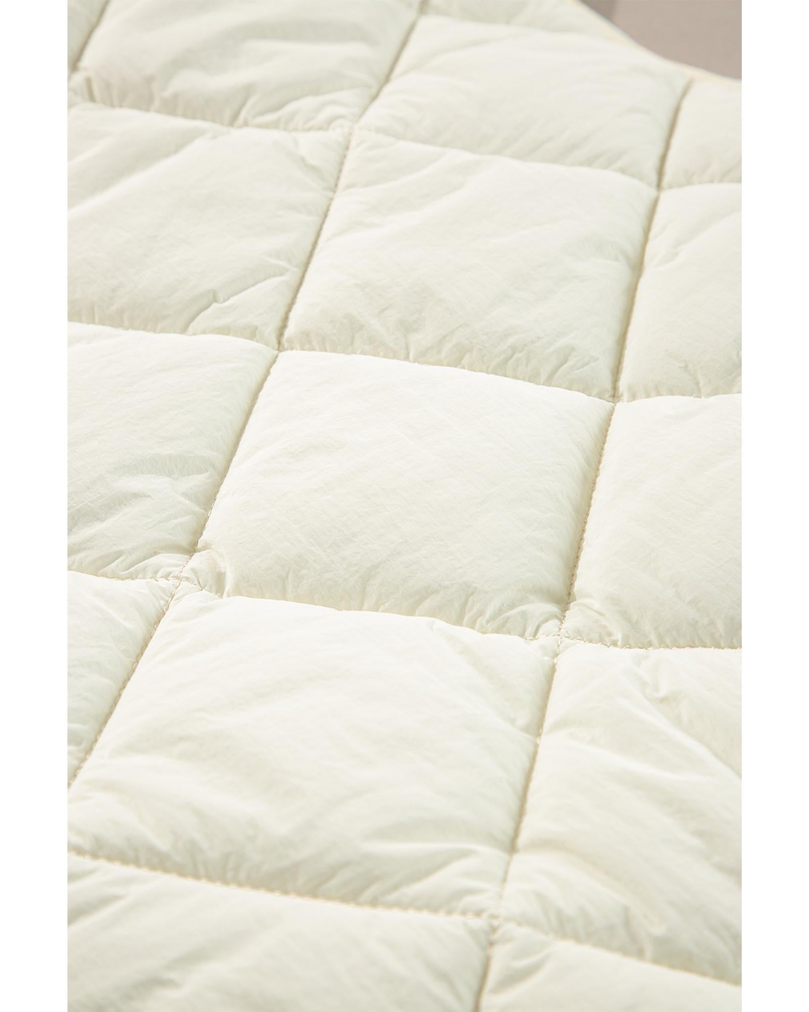 Beige Quilted High Neck Button Up Pocket Vest Coat - XL