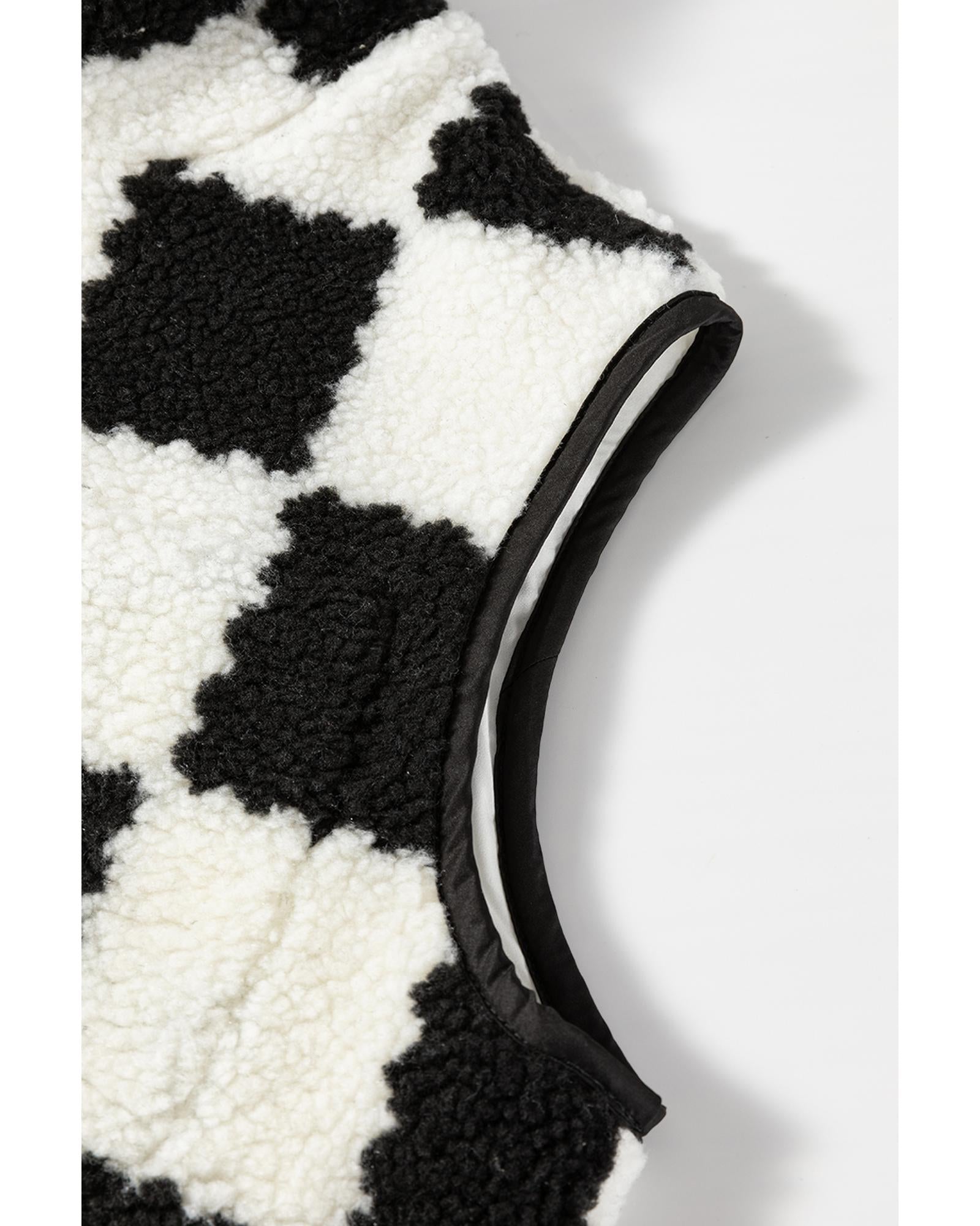 Black Checkered Sherpa Collared Jacket Vest - M