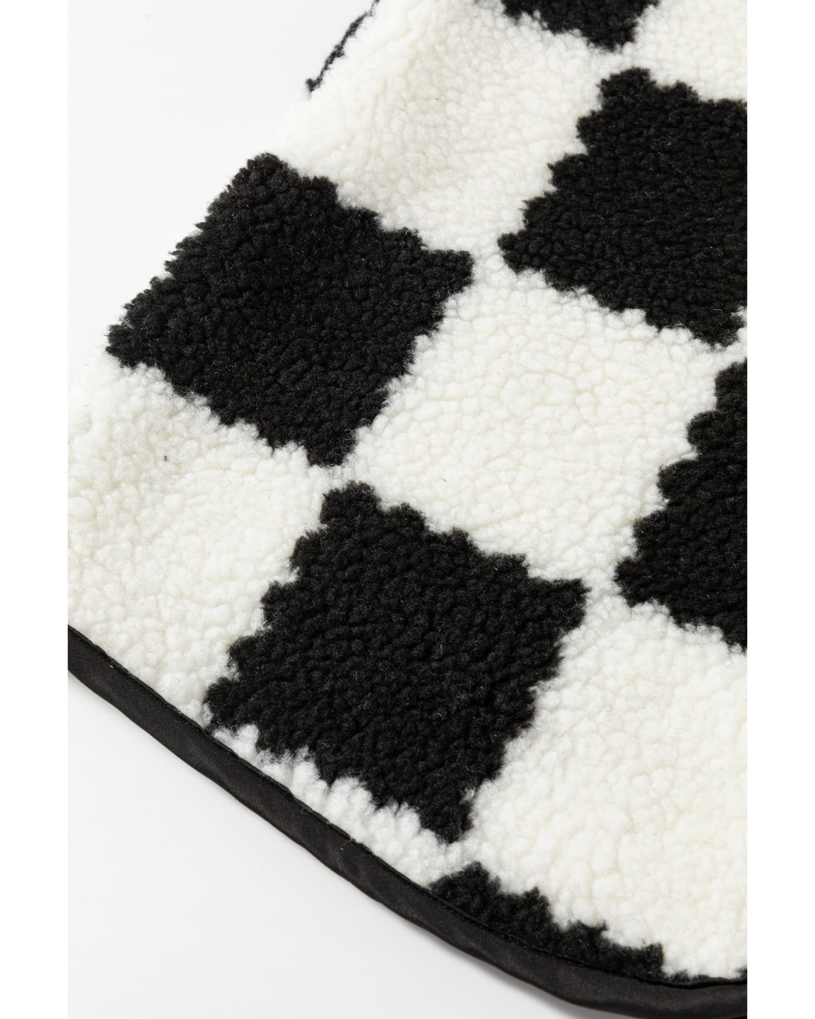 Black Checkered Sherpa Collared Jacket Vest - M