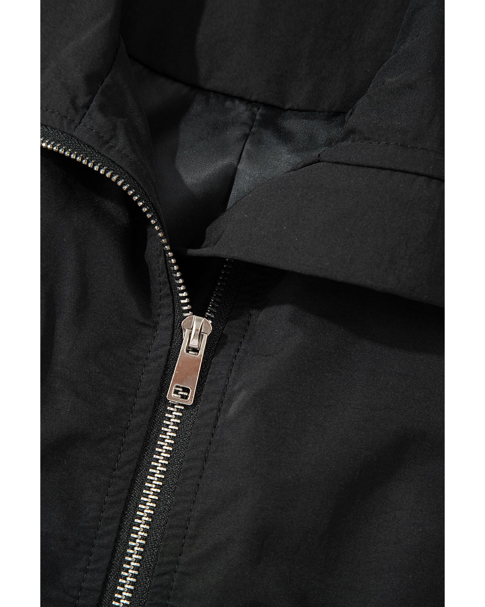 Black Flap Pockets Zip Up High Neck Vest - M