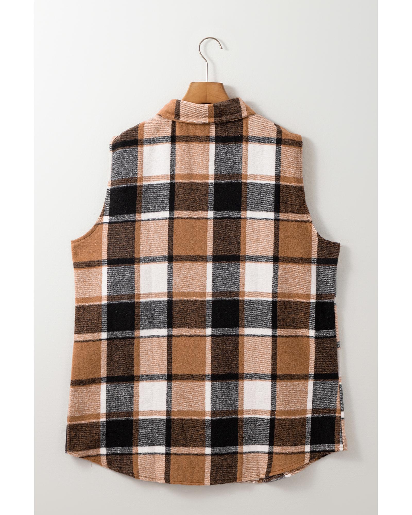 Straw Yellow Retro Plaid Button up Collared Vest - S