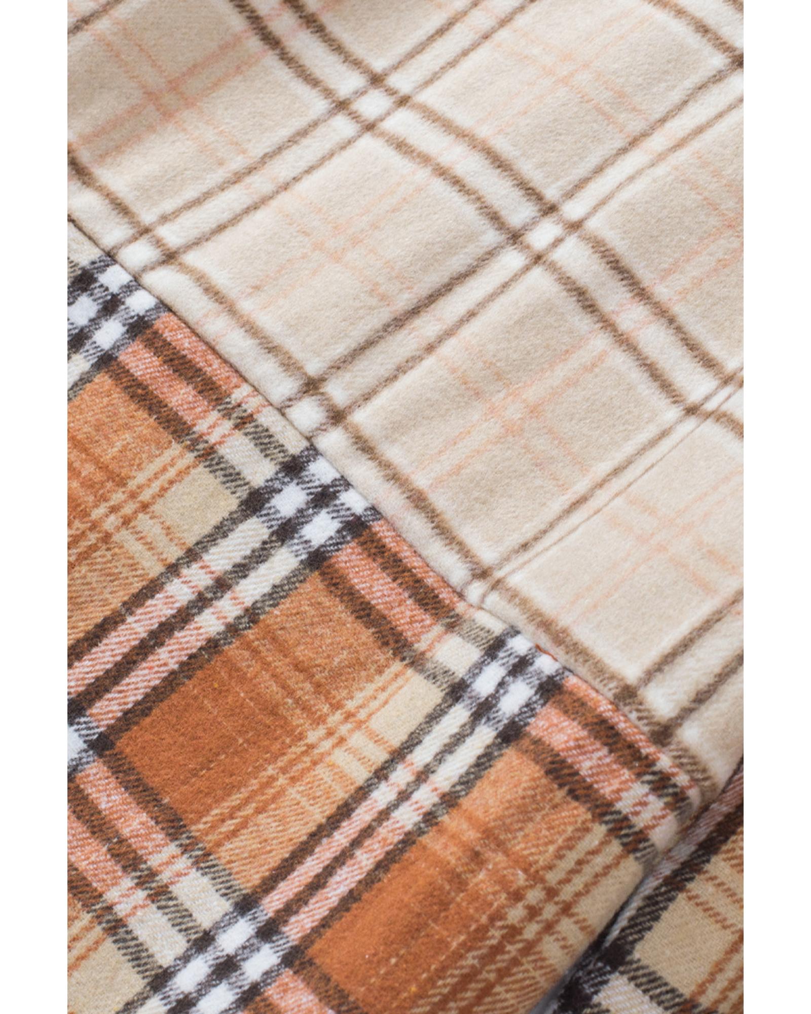 Orange Plaid Color Block Patchwork Shirt Jacket with Pocket - L