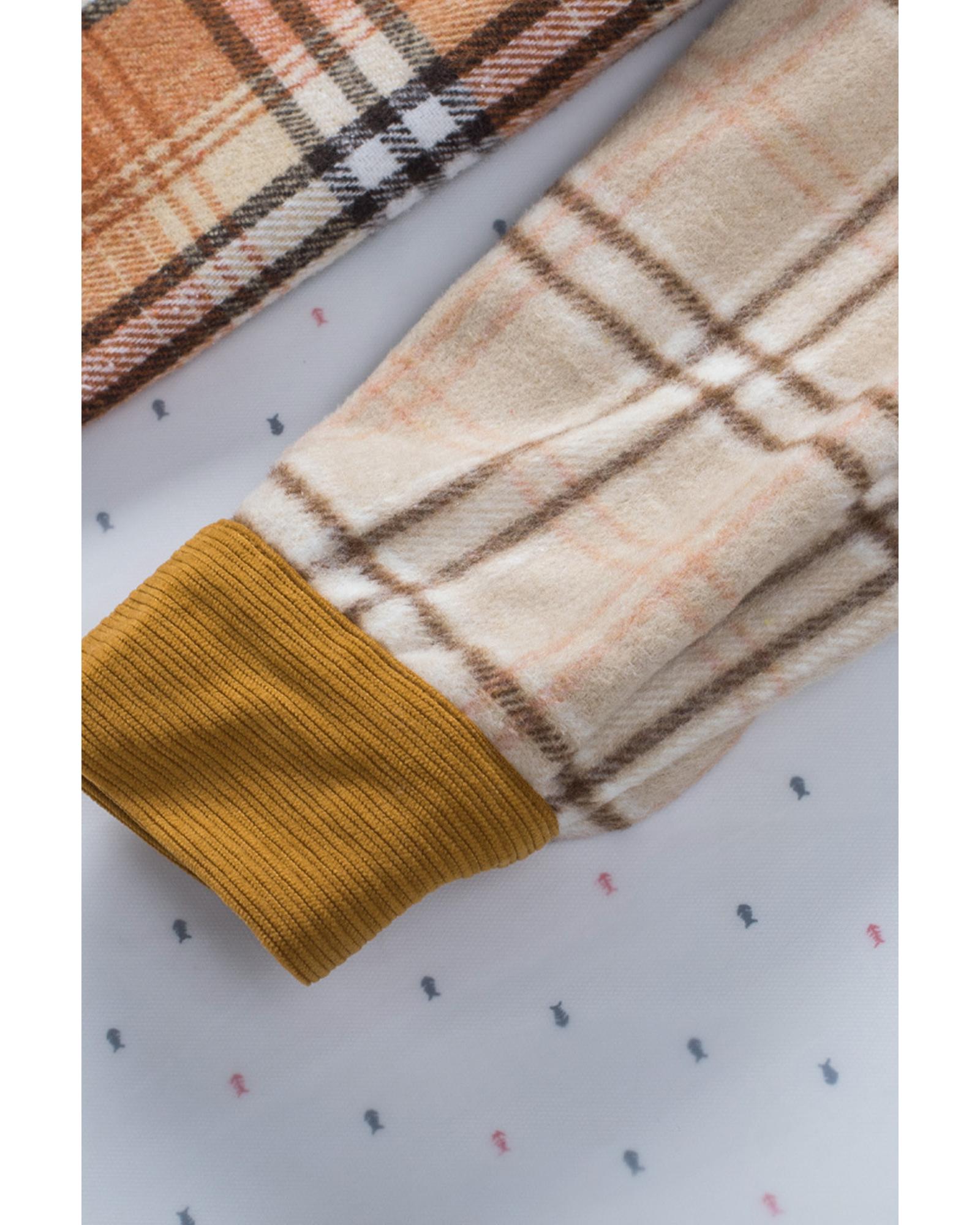 Orange Plaid Color Block Patchwork Shirt Jacket with Pocket - XL