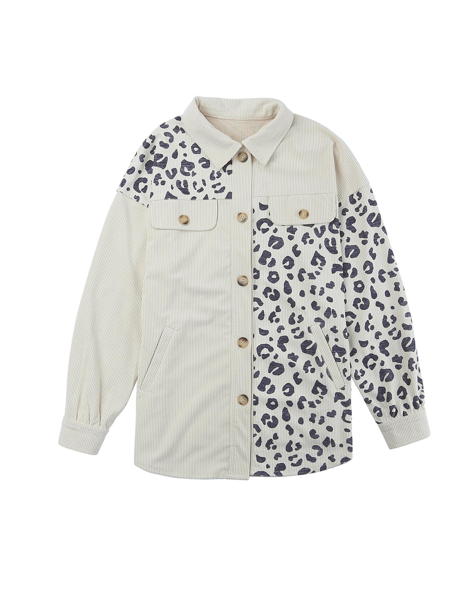 Apricot Leopard Print Detail Pocketed Corduroy Jacket - S