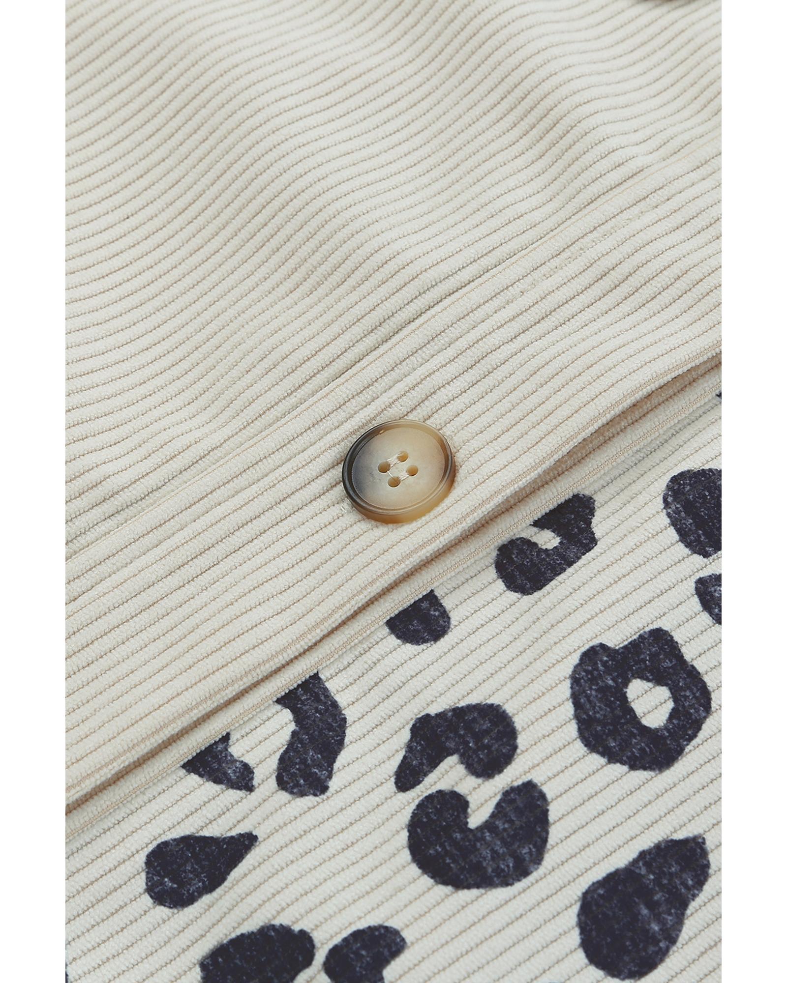 Apricot Leopard Print Detail Pocketed Corduroy Jacket - S