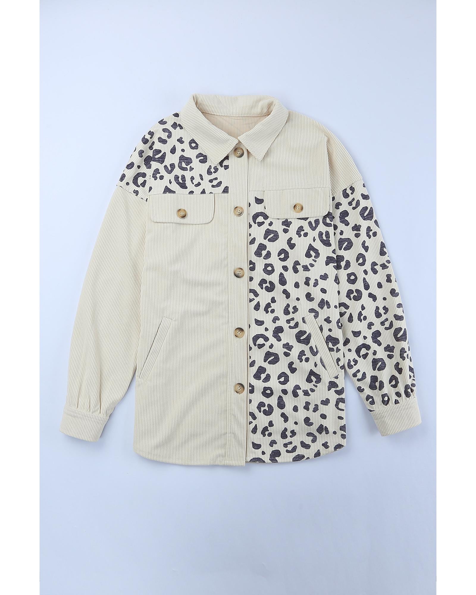 Apricot Leopard Print Detail Pocketed Corduroy Jacket - S