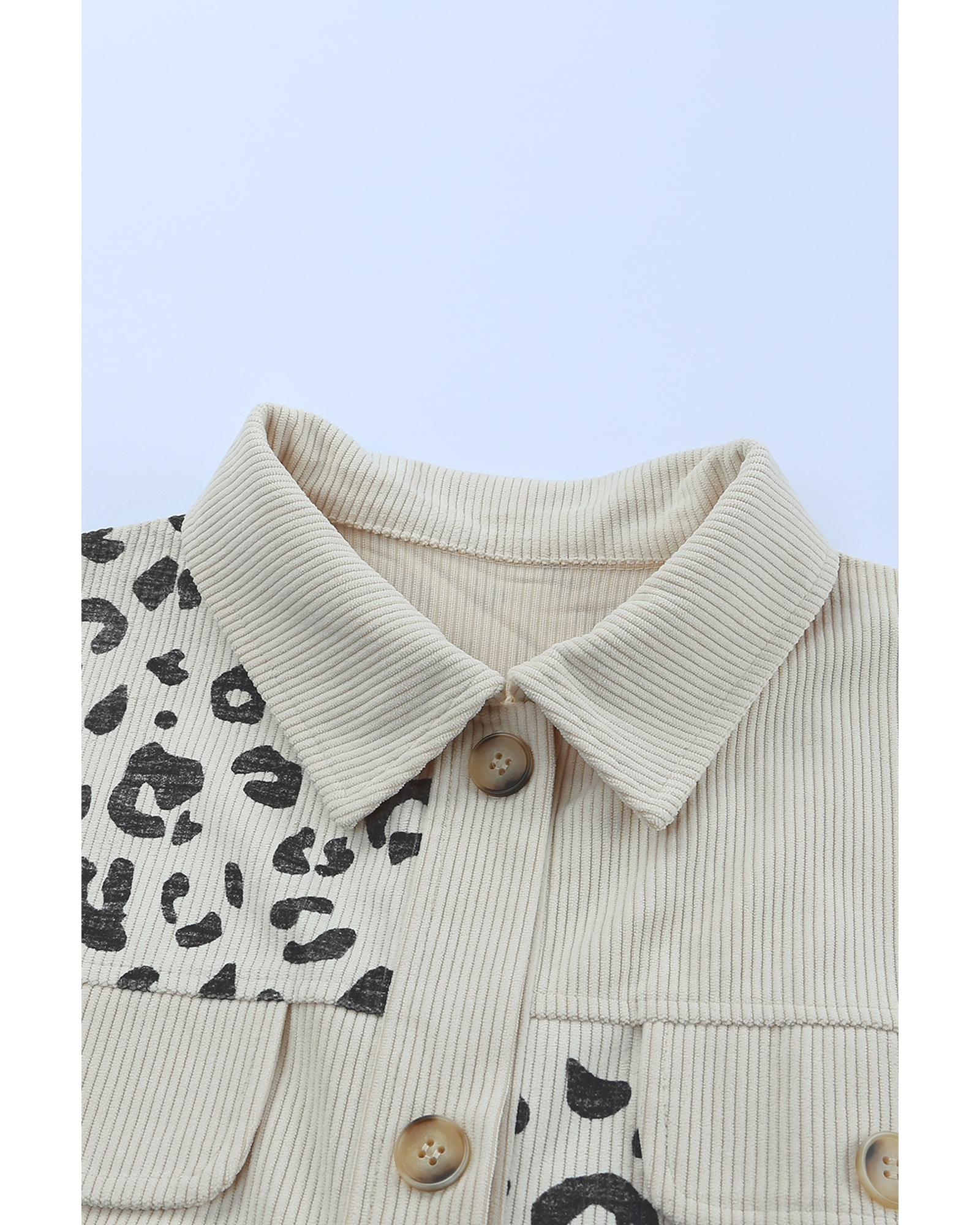 Apricot Leopard Print Detail Pocketed Corduroy Jacket - S