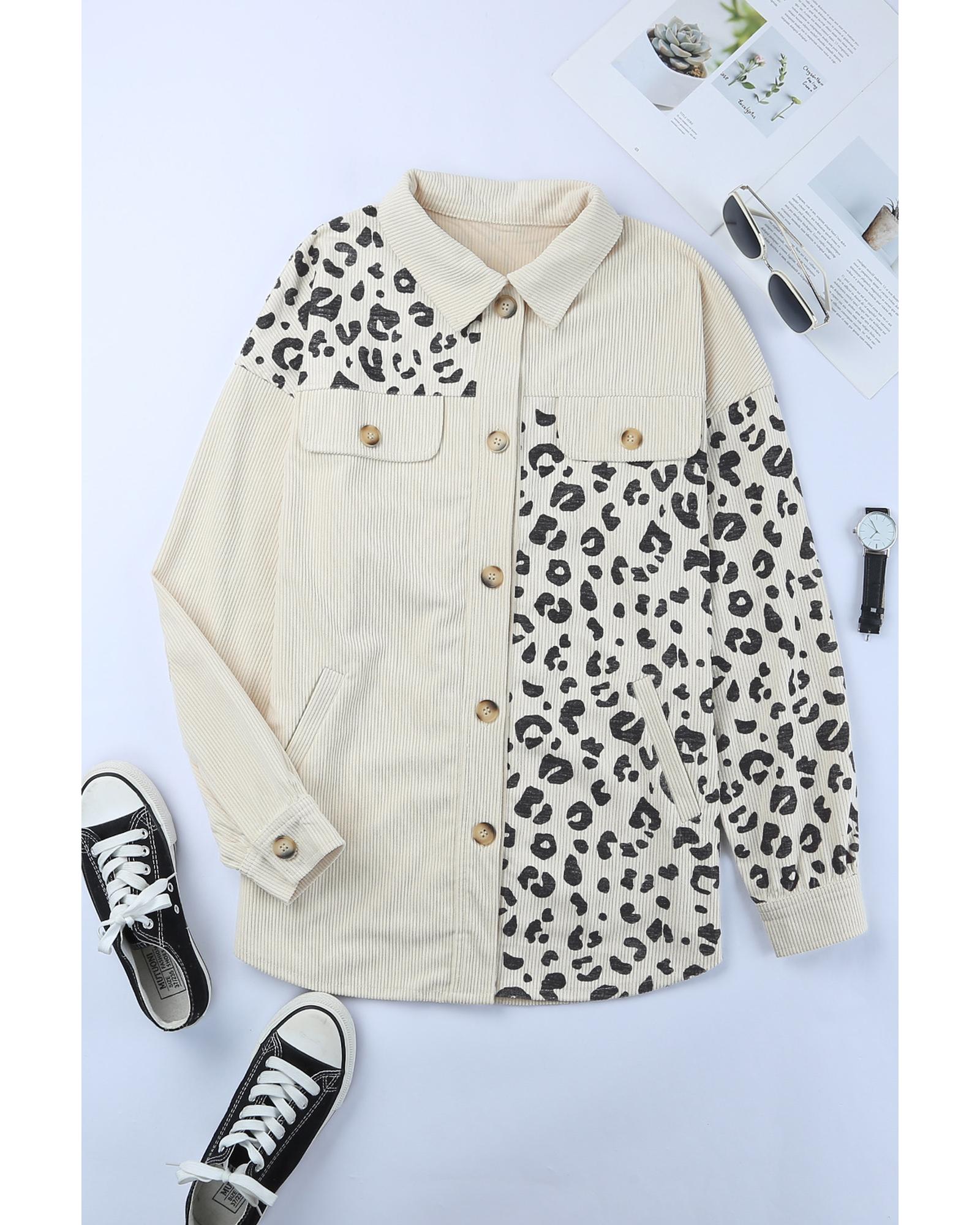 Apricot Leopard Print Detail Pocketed Corduroy Jacket - S