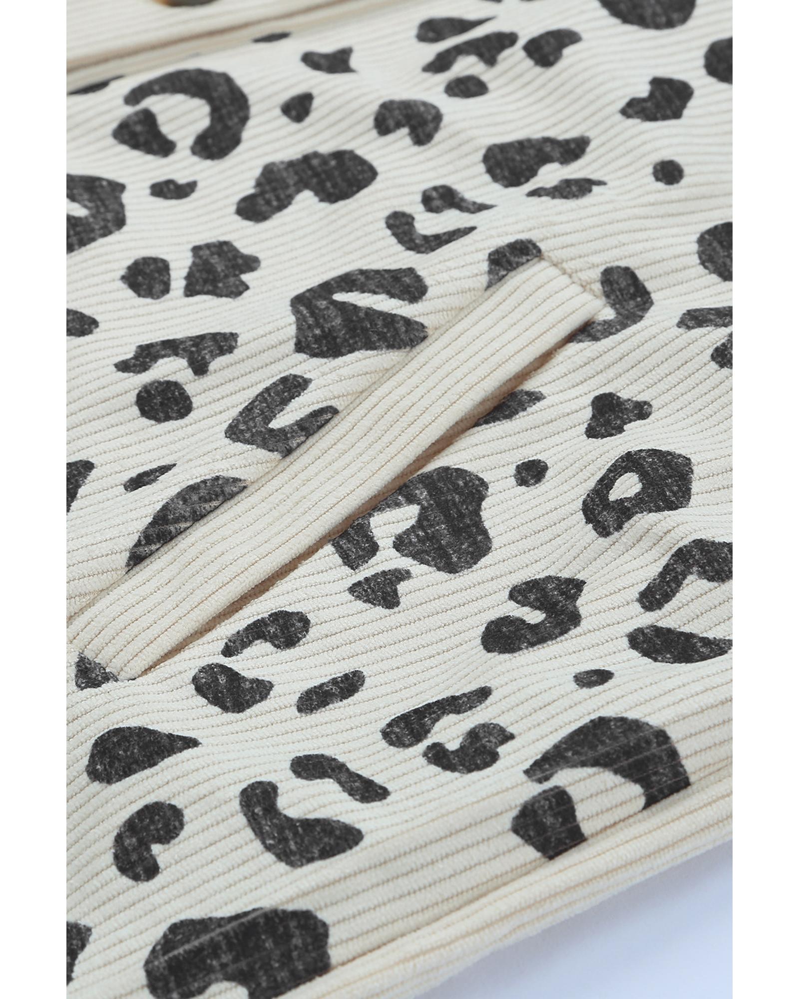 Apricot Leopard Print Detail Pocketed Corduroy Jacket - S