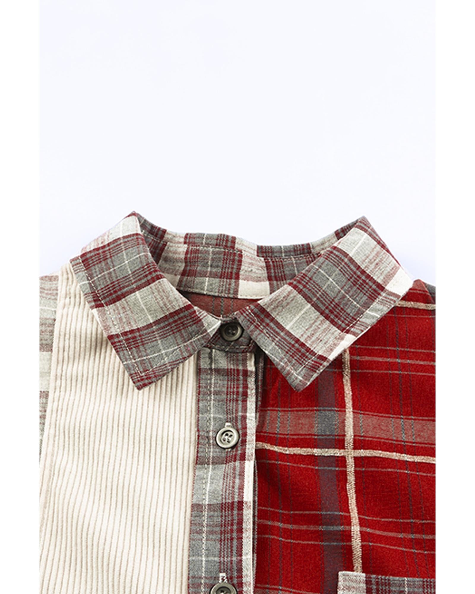 Plaid Corduroy Patchwork Shacket - L